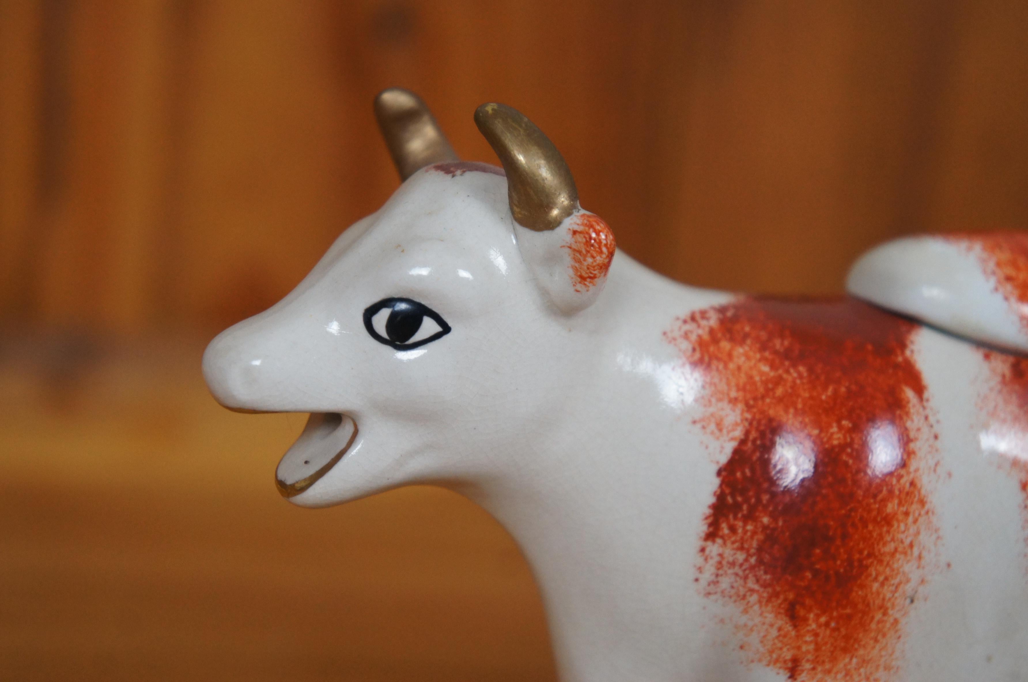 Antiker Staffordshire-Porzellan-Krug in Rot & Weiß mit Kuh und Gänseblümchen in Gänseblümchenform, 7