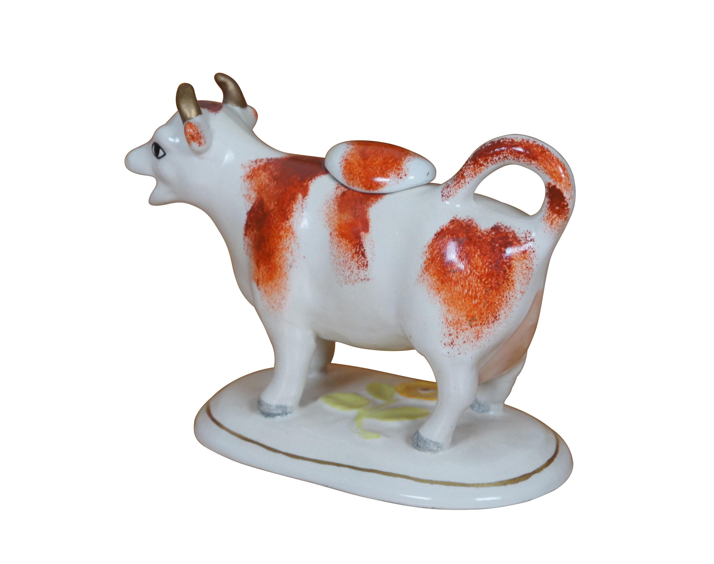 Antiker Staffordshire-Porzellan-Krug in Rot & Weiß mit Kuh und Gänseblümchen in Gänseblümchenform, 7