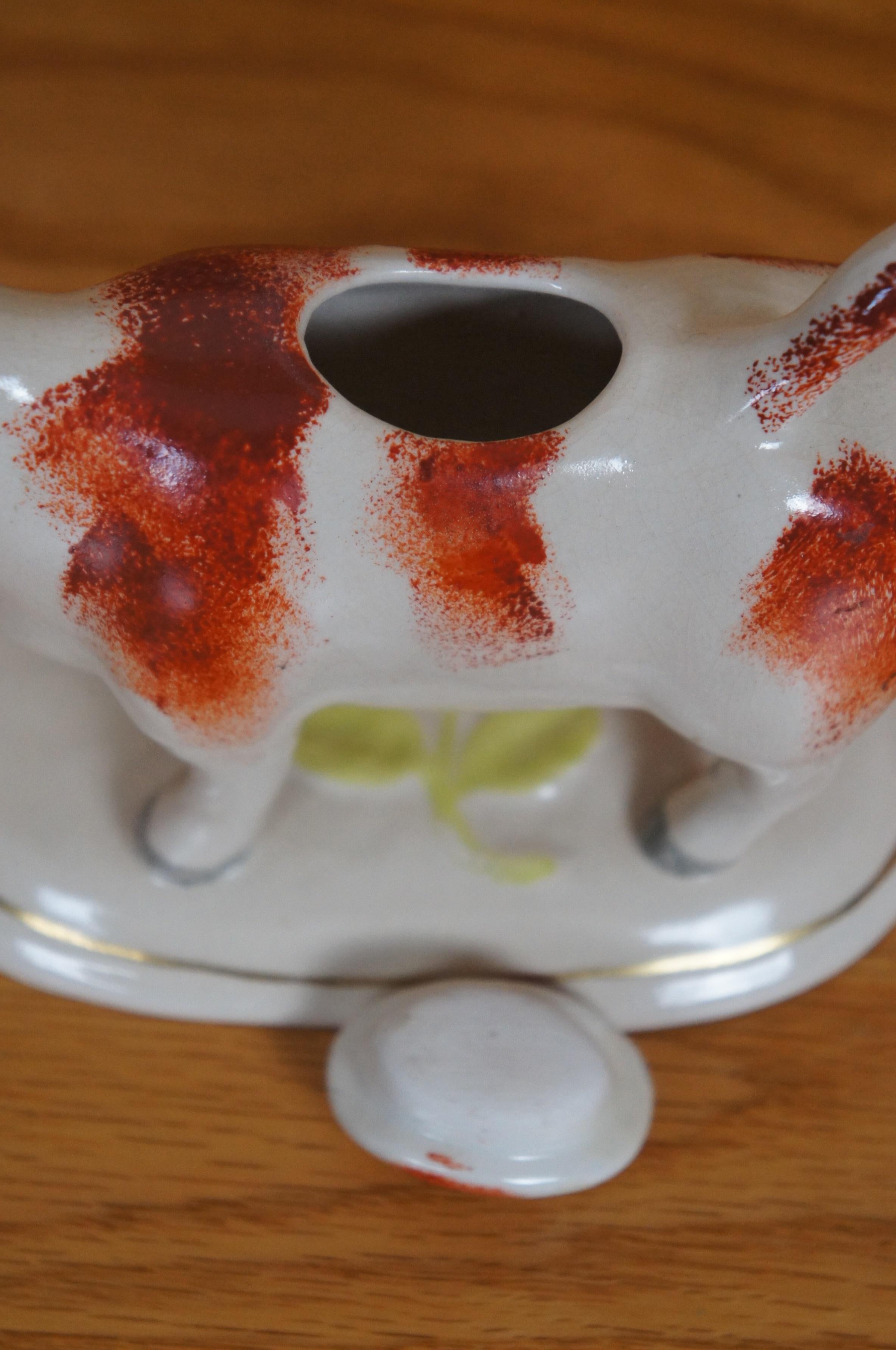 Antiker Staffordshire-Porzellan-Krug in Rot & Weiß mit Kuh und Gänseblümchen in Gänseblümchenform, 7
