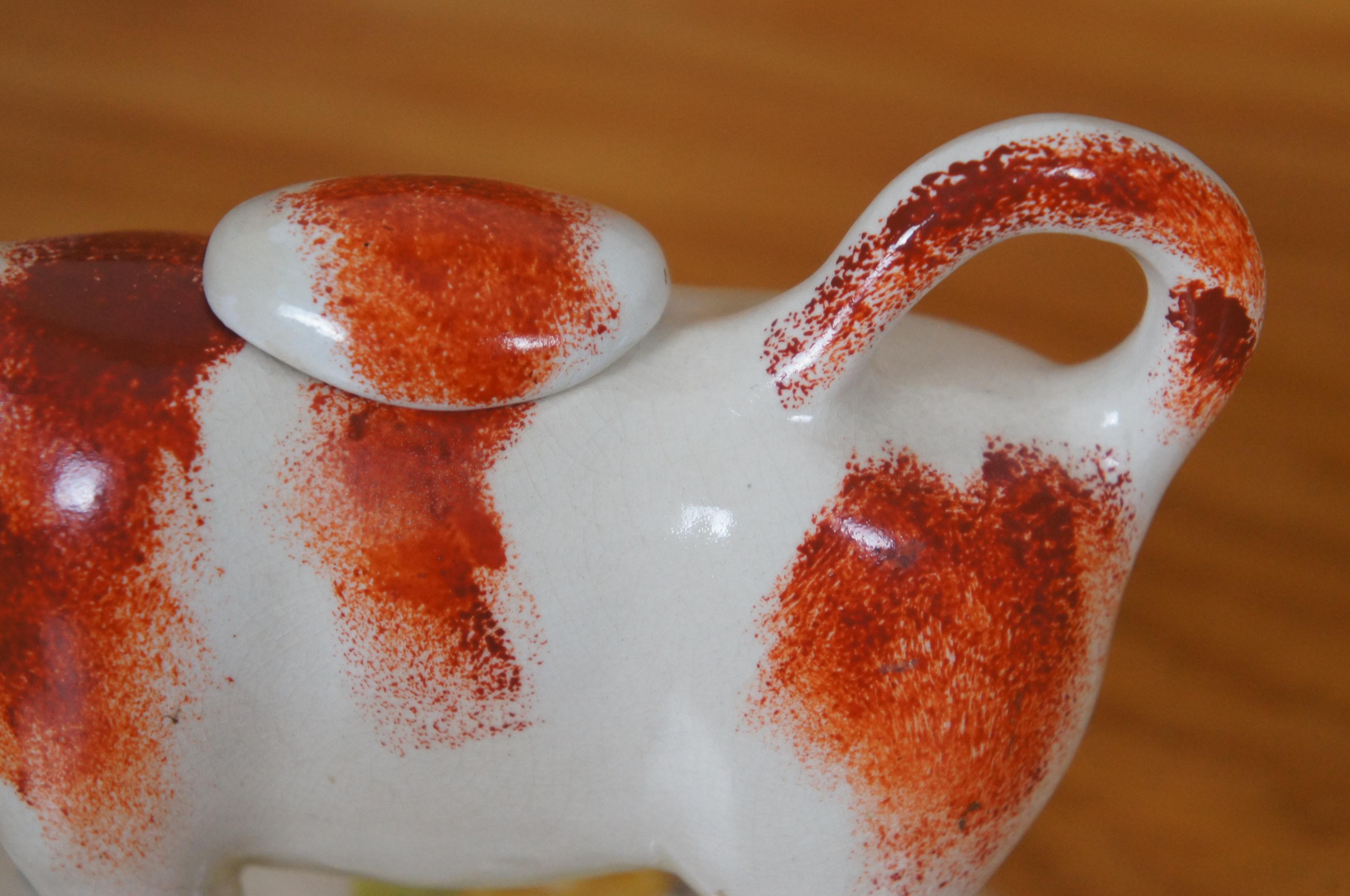 Antiker Staffordshire-Porzellan-Krug in Rot & Weiß mit Kuh und Gänseblümchen in Gänseblümchenform, 7