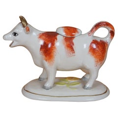 Antique Staffordshire Porcelain Red & White Cow Daisy Creamer Pitcher 7"