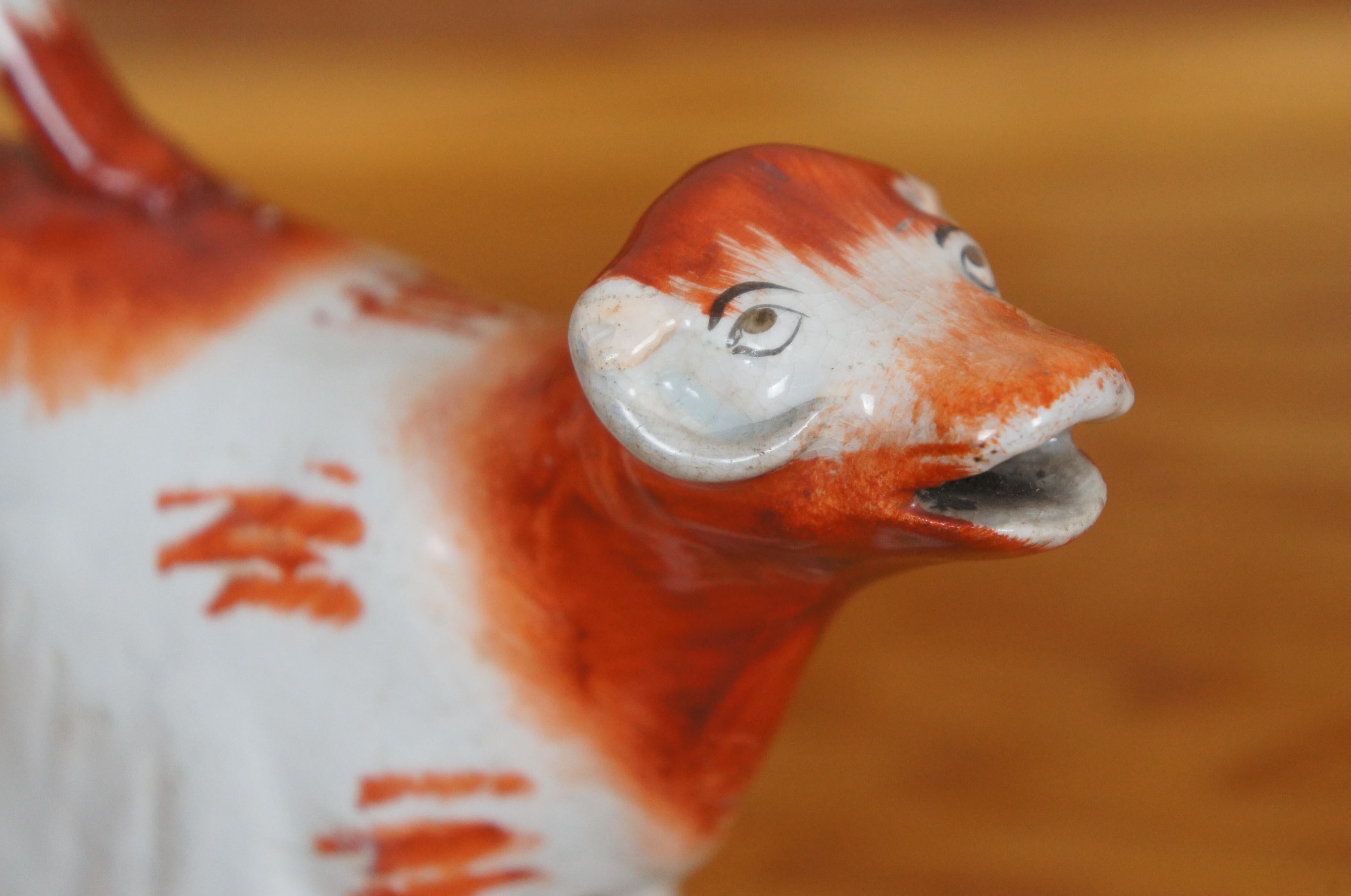 Antique Staffordshire Porcelain Red & White Cow Spill Vase Creamer Pitcher 7