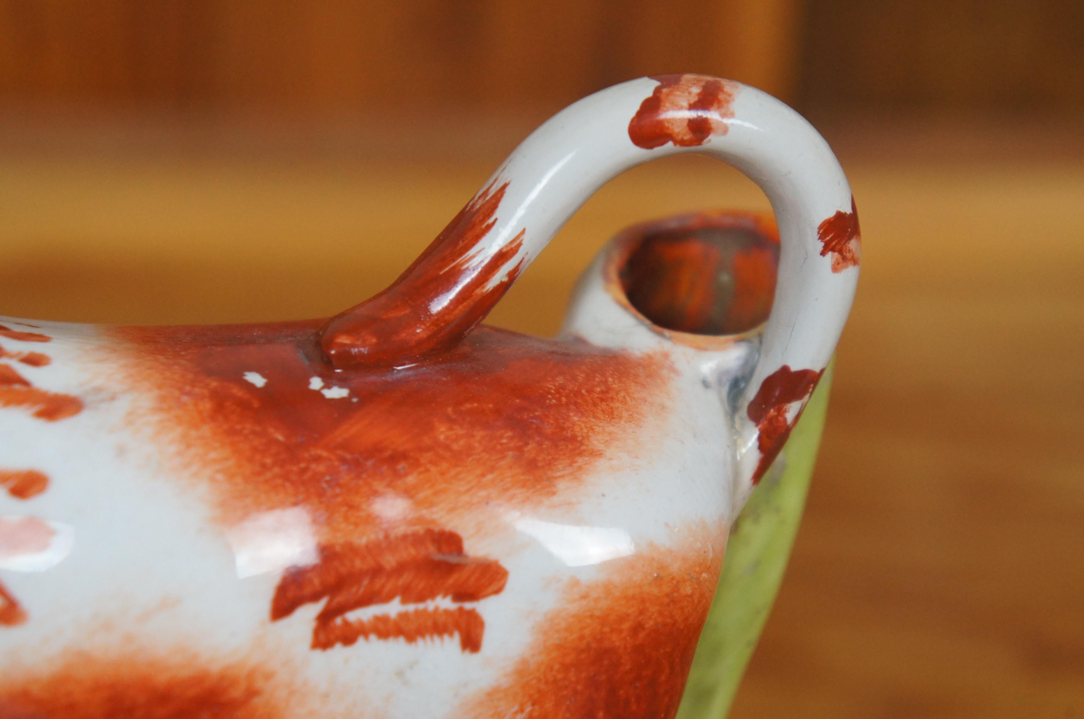 Antique Staffordshire Porcelain Red & White Cow Spill Vase Creamer Pitcher 7