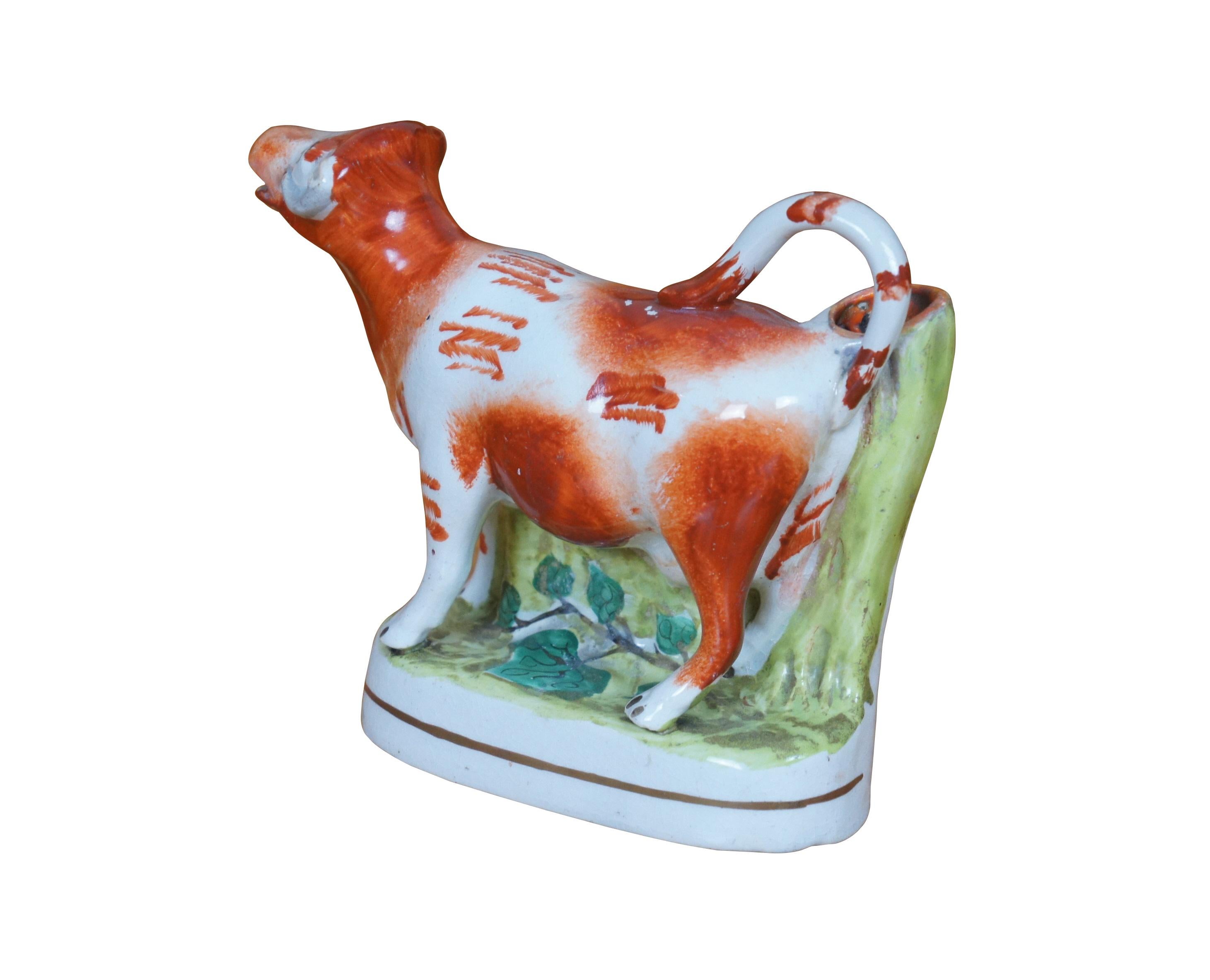 Victorian Antique Staffordshire Porcelain Red & White Cow Spill Vase Creamer Pitcher 7