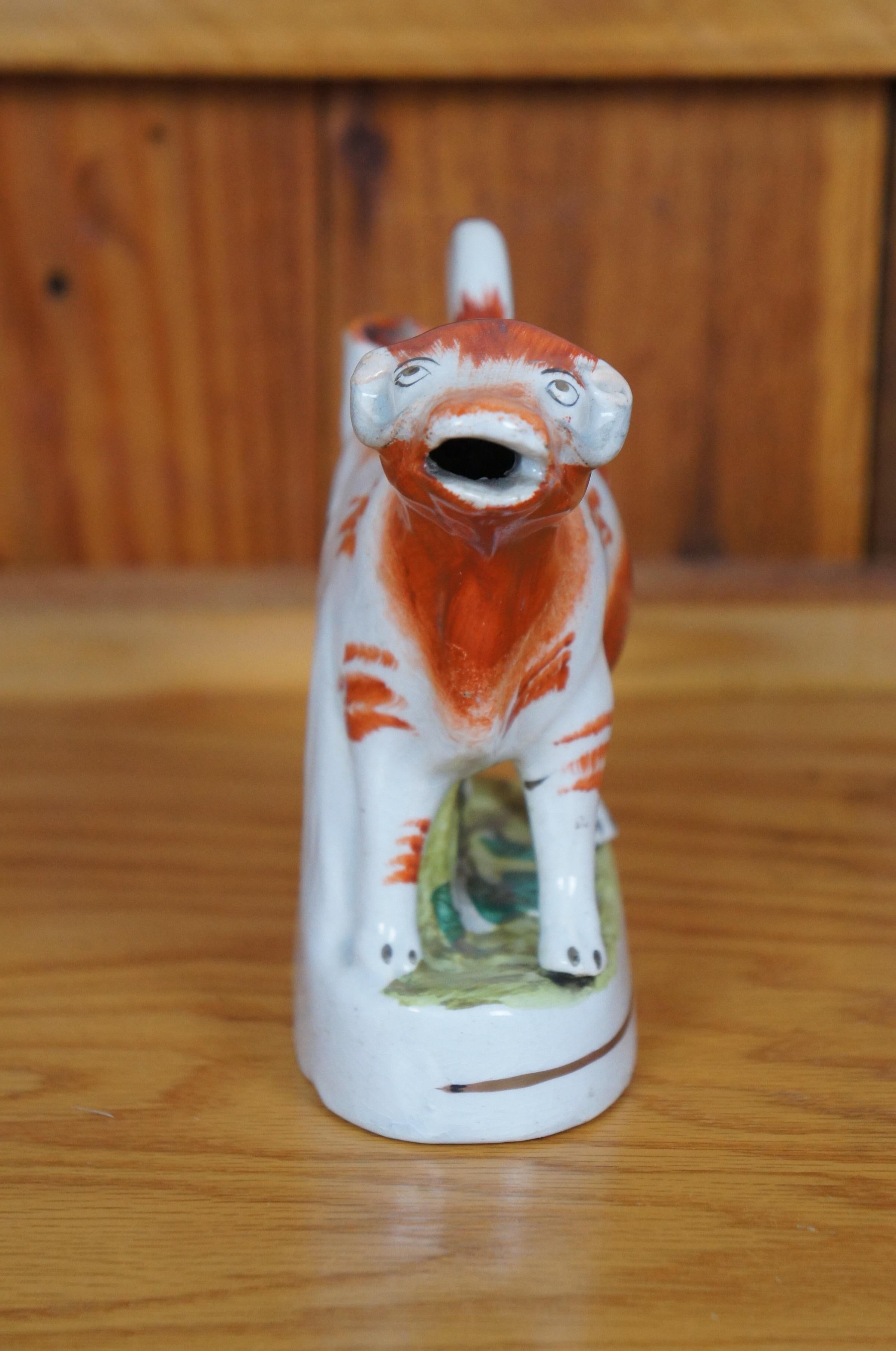 Antique Staffordshire Porcelain Red & White Cow Spill Vase Creamer Pitcher 7