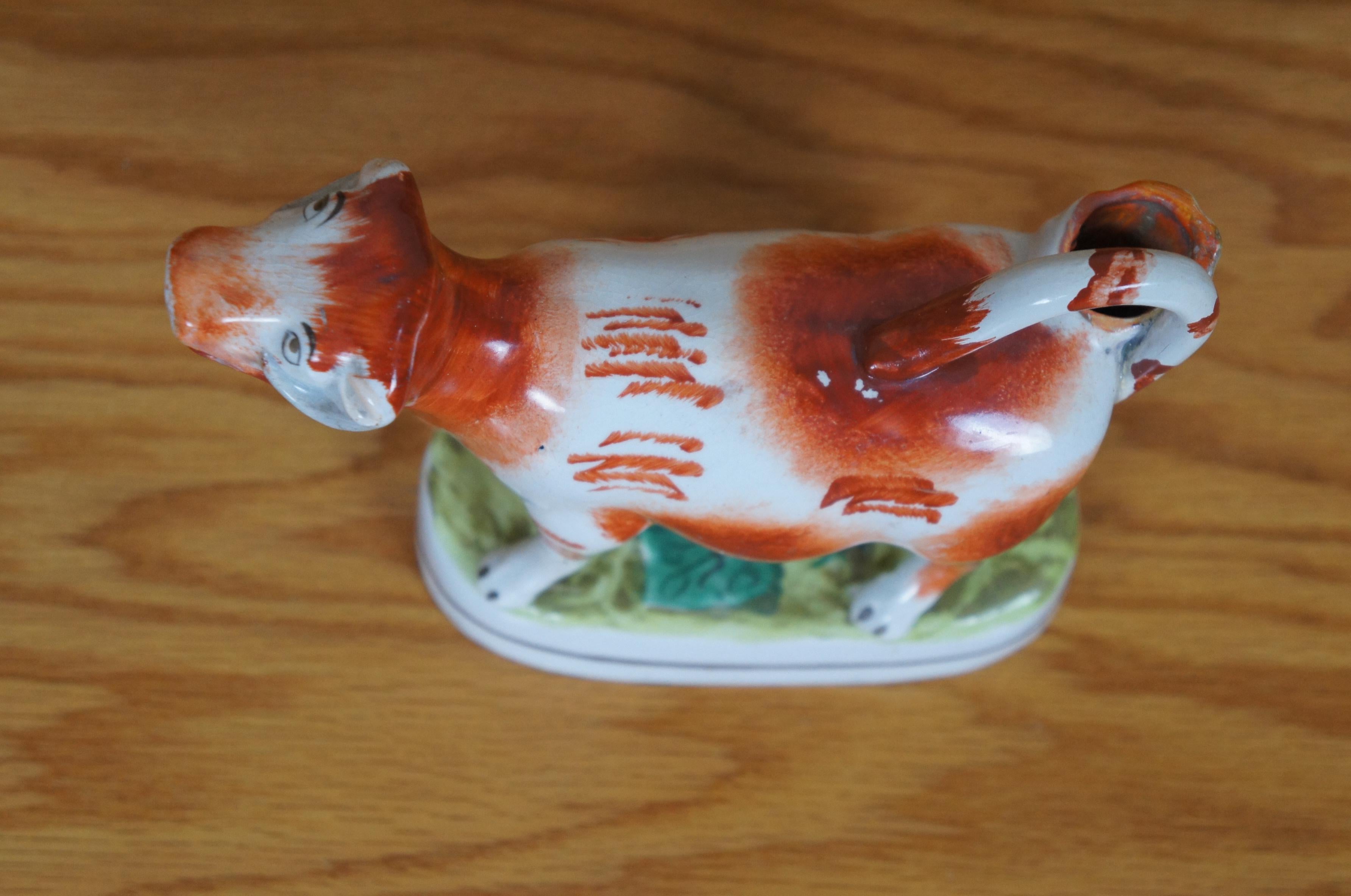 Antique Staffordshire Porcelain Red & White Cow Spill Vase Creamer Pitcher 7
