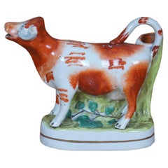 Antique Staffordshire Porcelain Red & White Cow Spill Vase Creamer Pitcher 7"