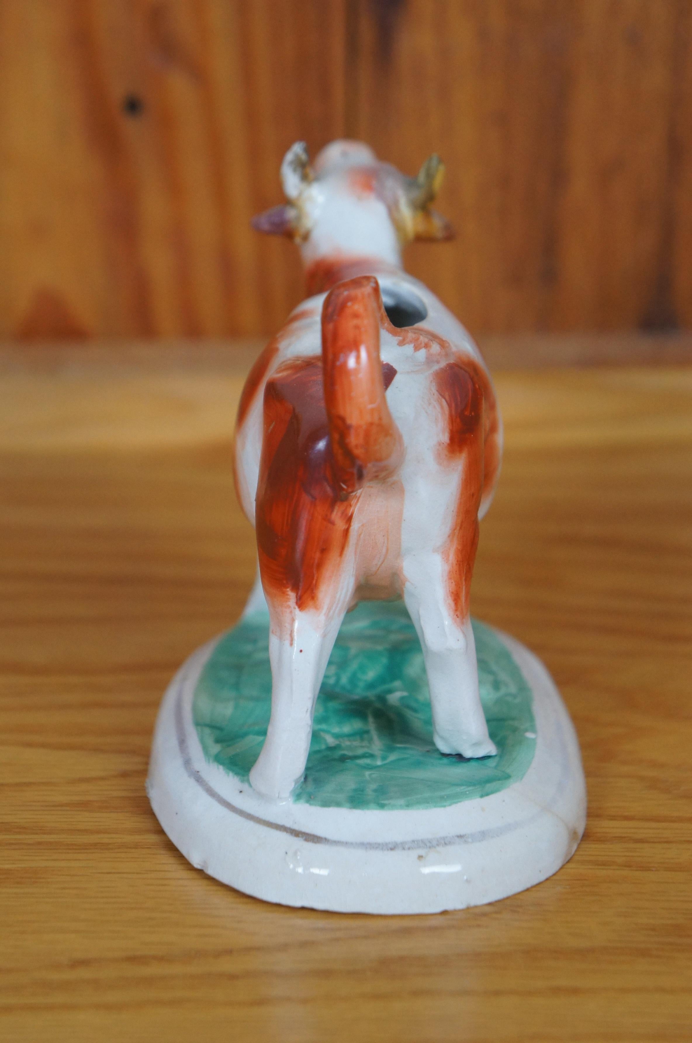 Antique Staffordshire Porcelain Red & White Dairy Cow Creamer Pitcher 7