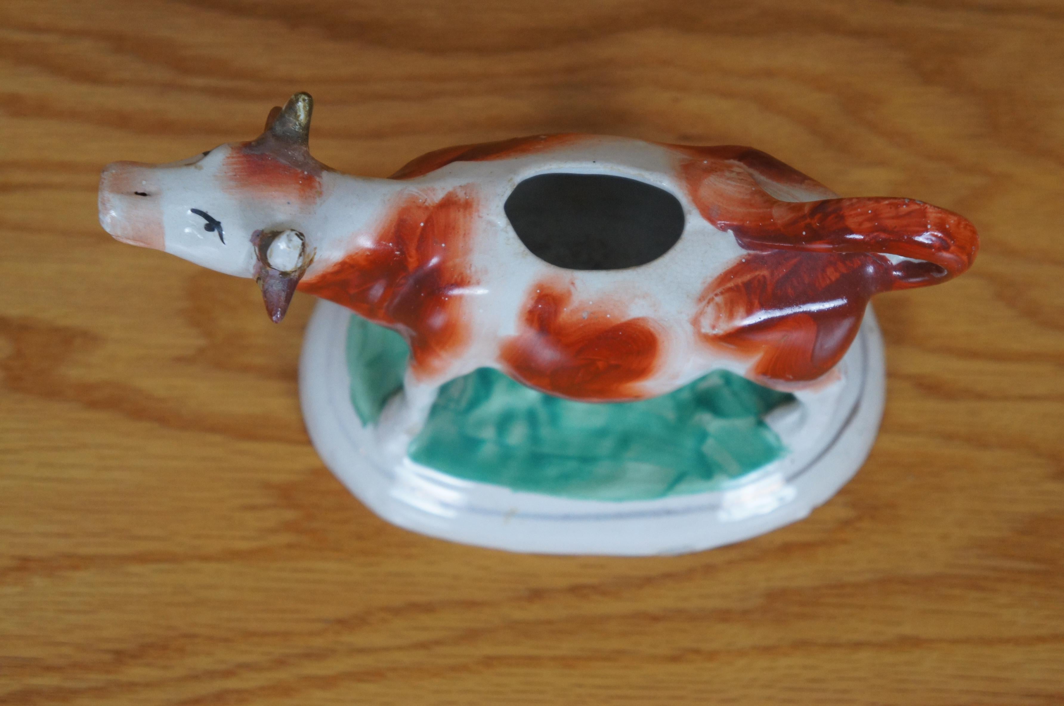 Antique Staffordshire Porcelain Red & White Dairy Cow Creamer Pitcher 7