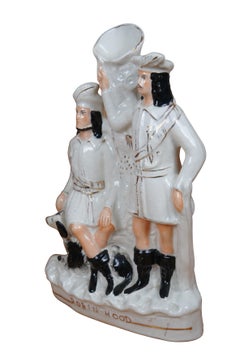 Antique Staffordshire Porcelain Robin Hood Little John & Spaniel Spill Vase 15"