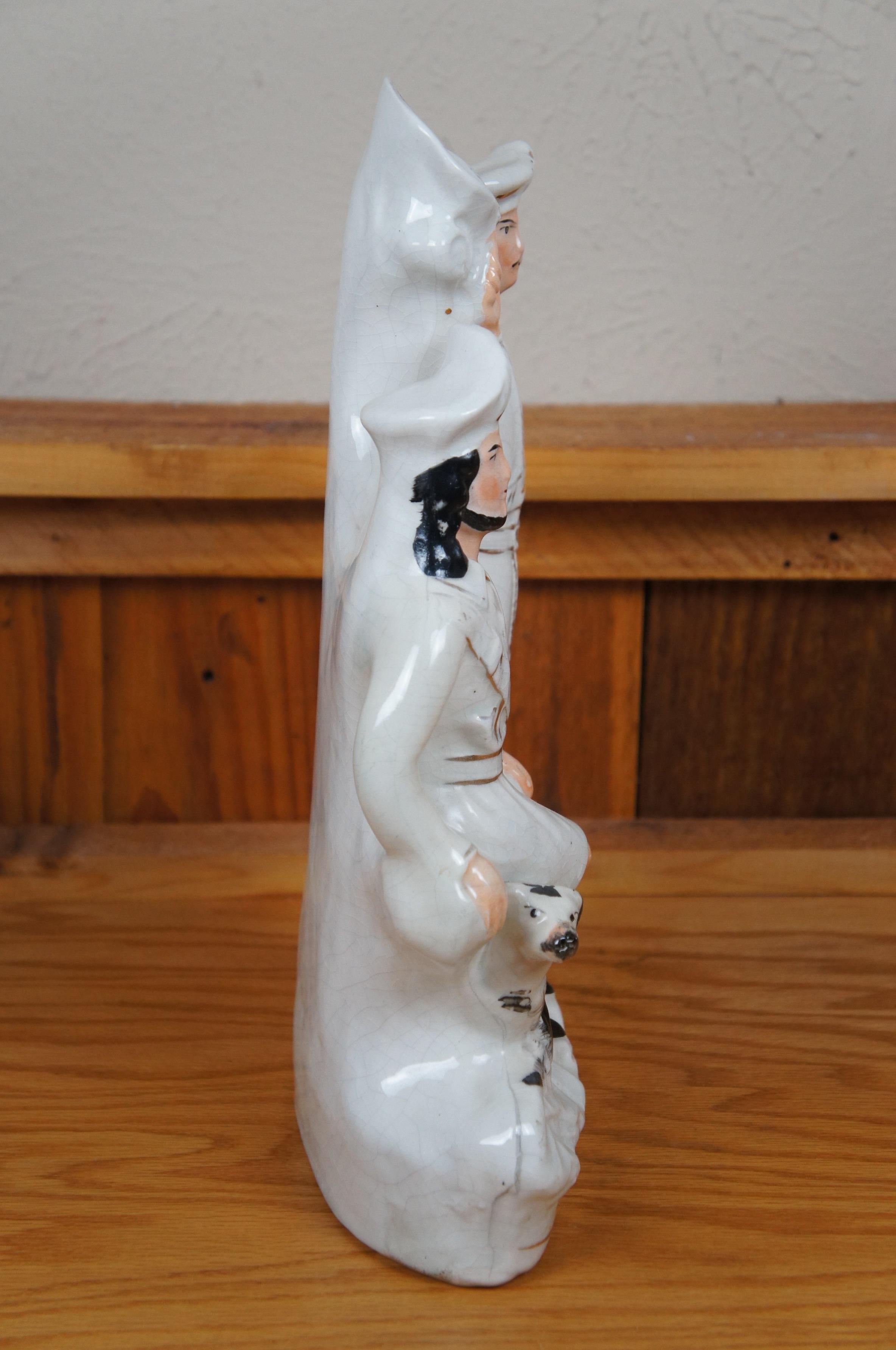 XIX secolo Antico vaso di porcellana Staffordshire Robin Hood Little John & Spaniel Spill 15