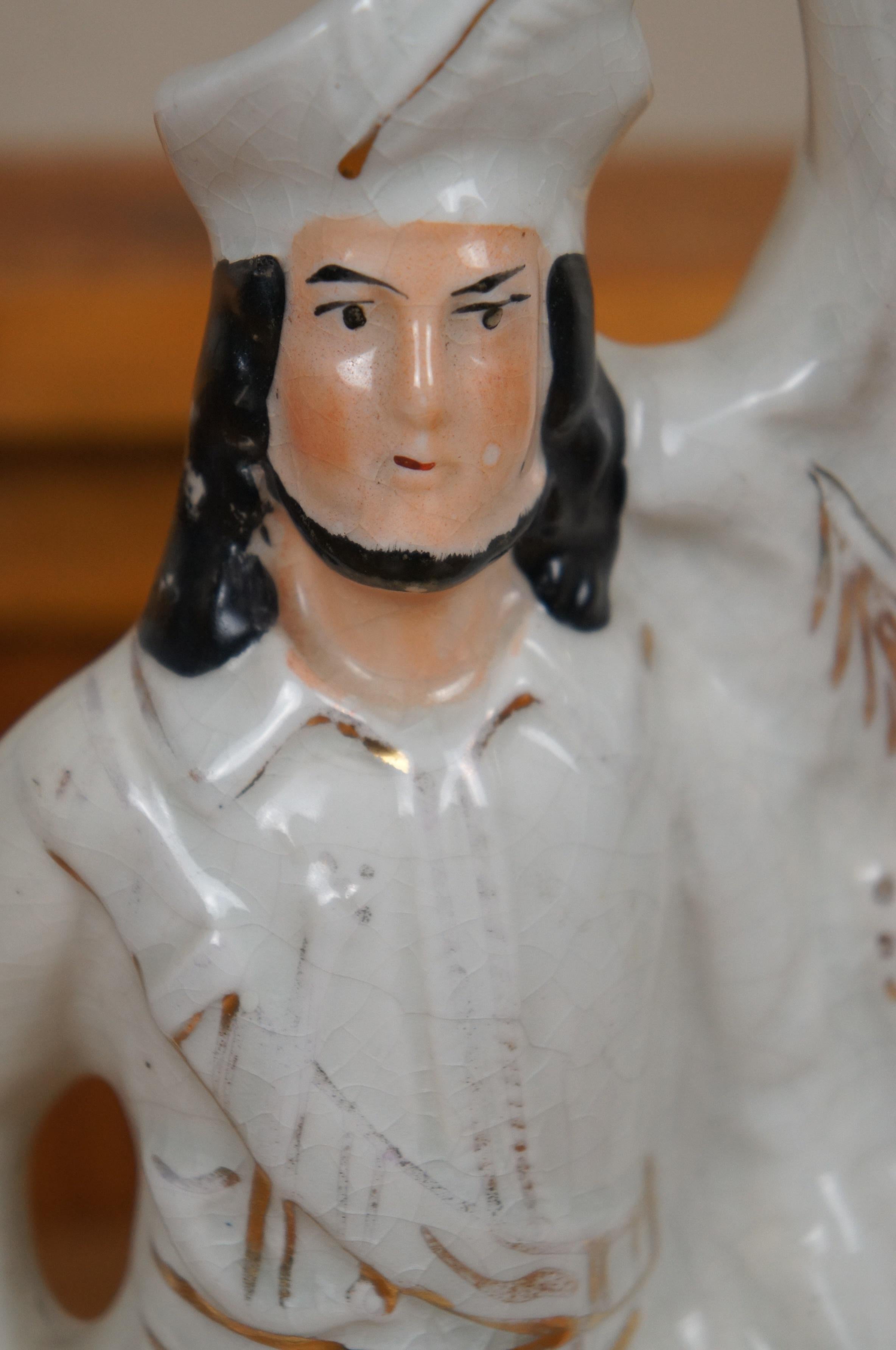 Antico vaso di porcellana Staffordshire Robin Hood Little John & Spaniel Spill 15