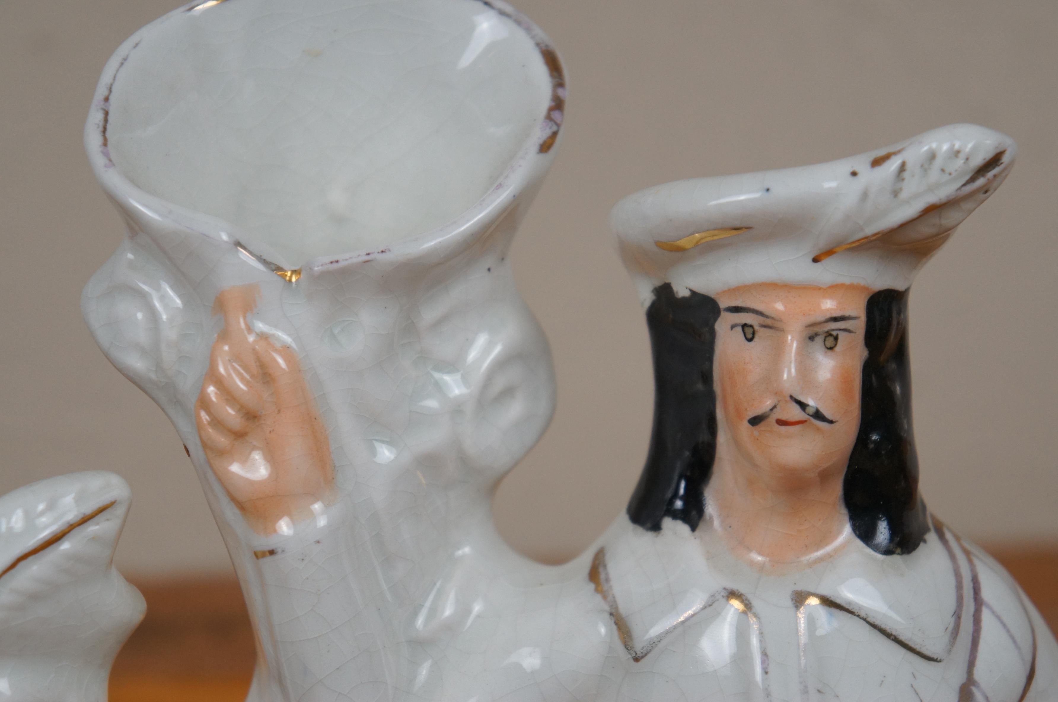 Antico vaso di porcellana Staffordshire Robin Hood Little John & Spaniel Spill 15