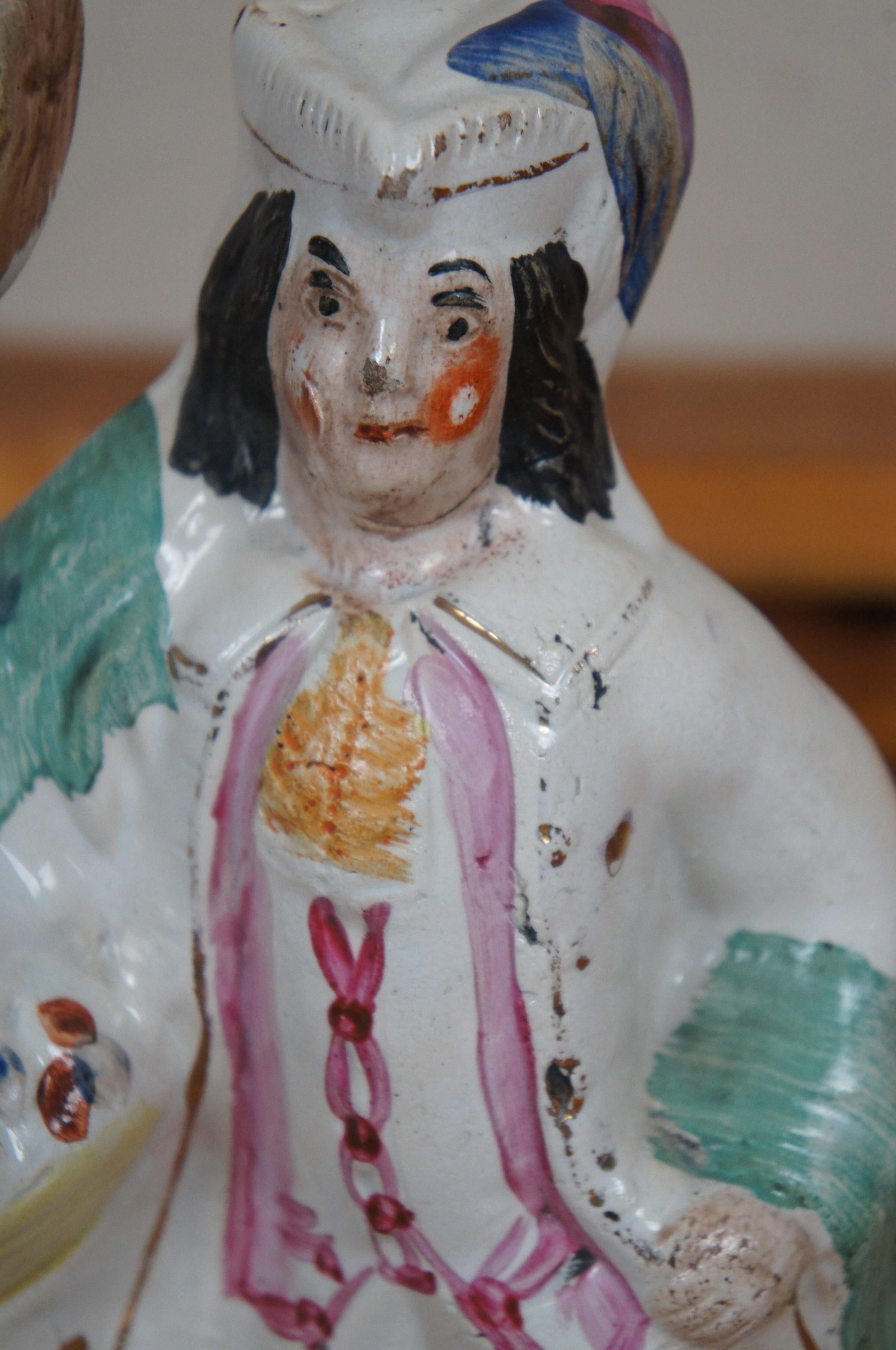 Figurilla Antigua de Porcelana de Staffordshire Pareja Escocesa de la Cosecha de las Highlands 13
