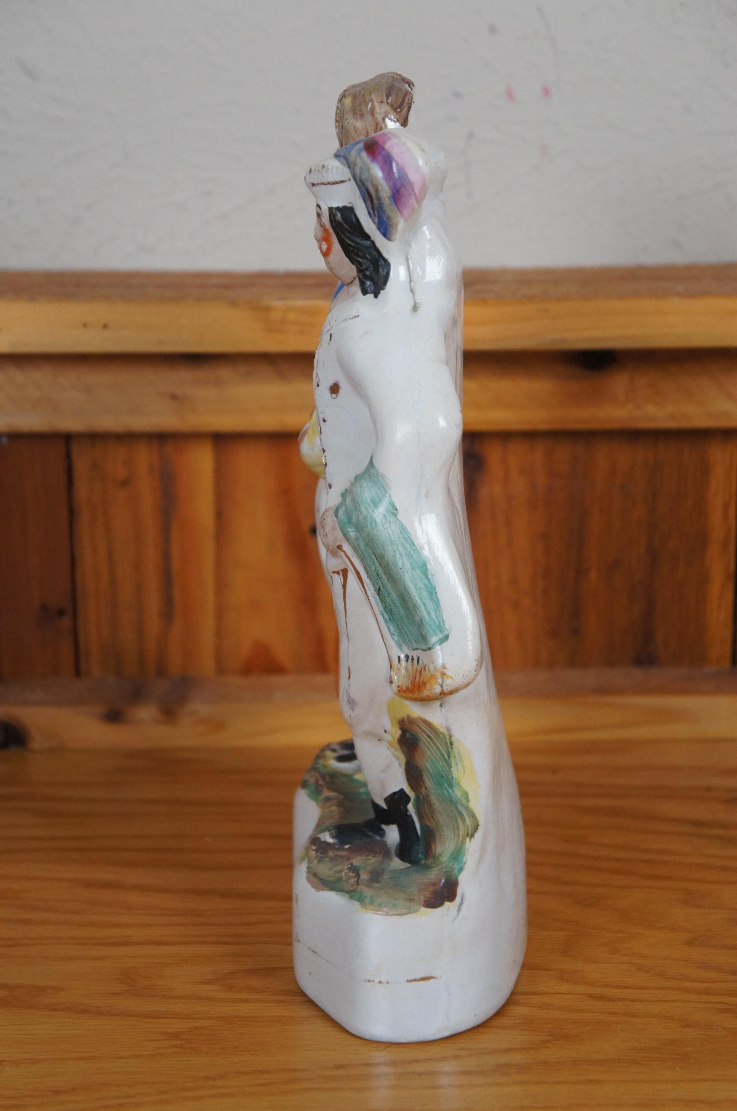Figurilla Antigua de Porcelana de Staffordshire Pareja Escocesa de la Cosecha de las Highlands 13