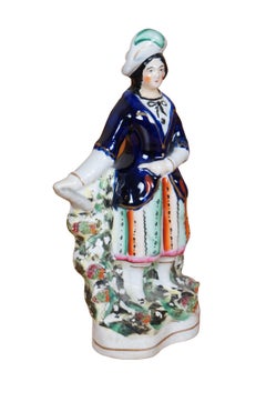 Antique Staffordshire Porcelain Scottish Highlander Shepherd Figurine 9"