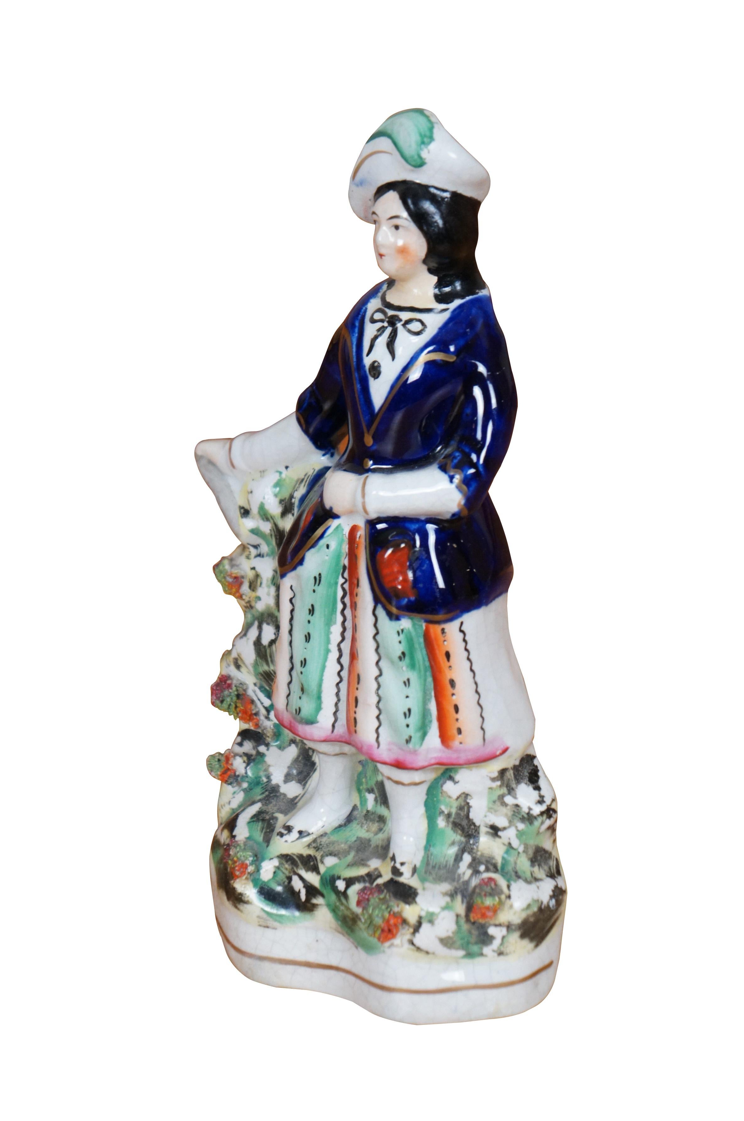 Vittoriano Antica statuetta del pastore scozzese Highlander in porcellana Staffordshire 9