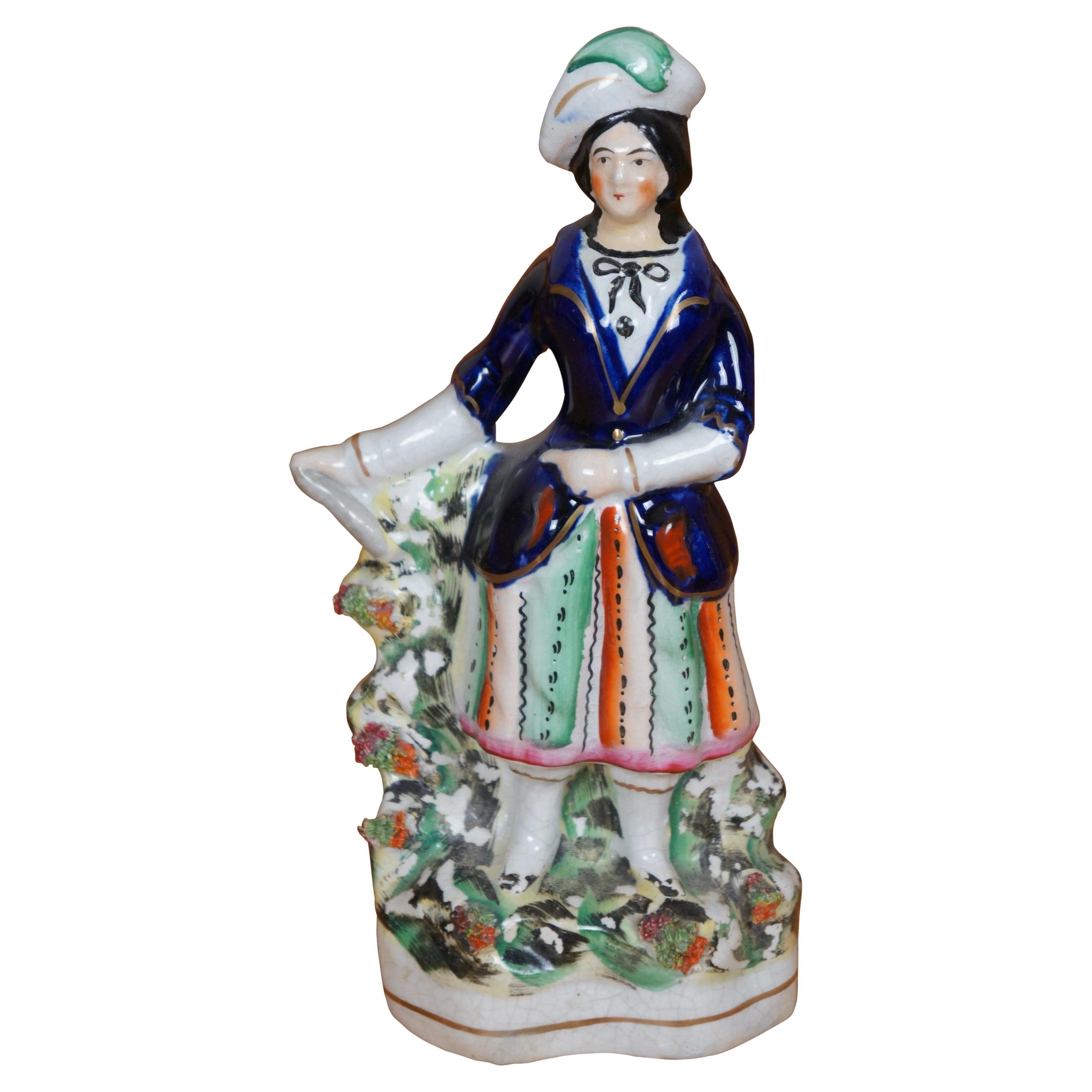 Antike Staffordshire Porzellan schottischen Highlander Shepherd Figurine 9"