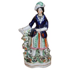 Antique Staffordshire Porcelain Scottish Highlander Shepherd Figurine 9"