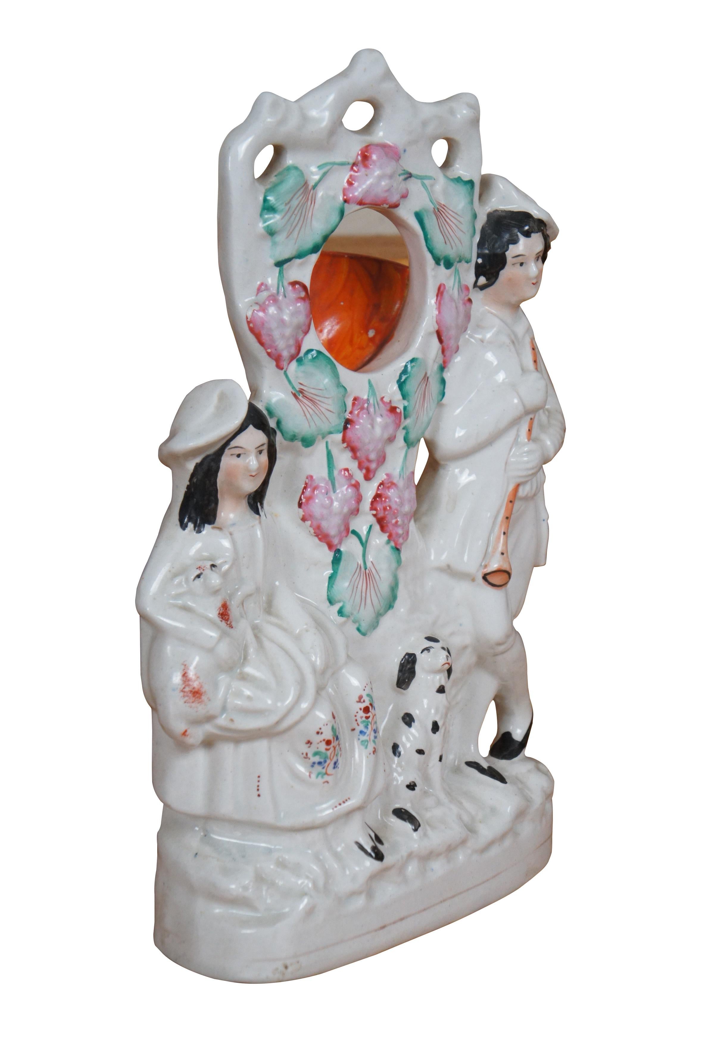Victorian Antique Staffordshire Porcelain Shepherd Pocket Watch Holder Mantel Figurine 13
