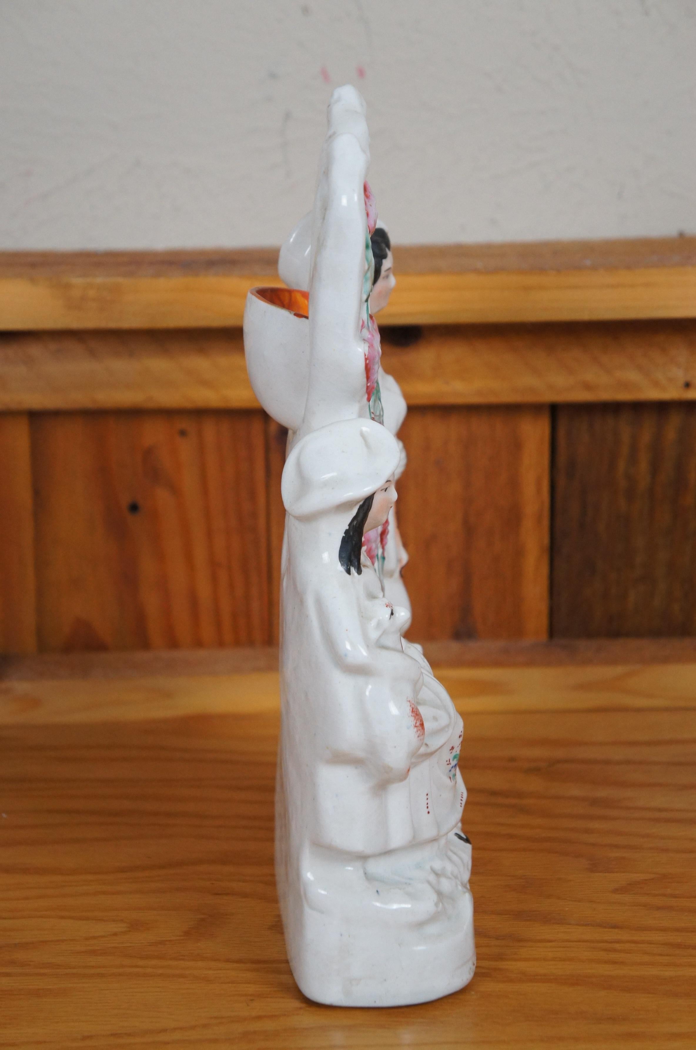 19th Century Antique Staffordshire Porcelain Shepherd Pocket Watch Holder Mantel Figurine 13