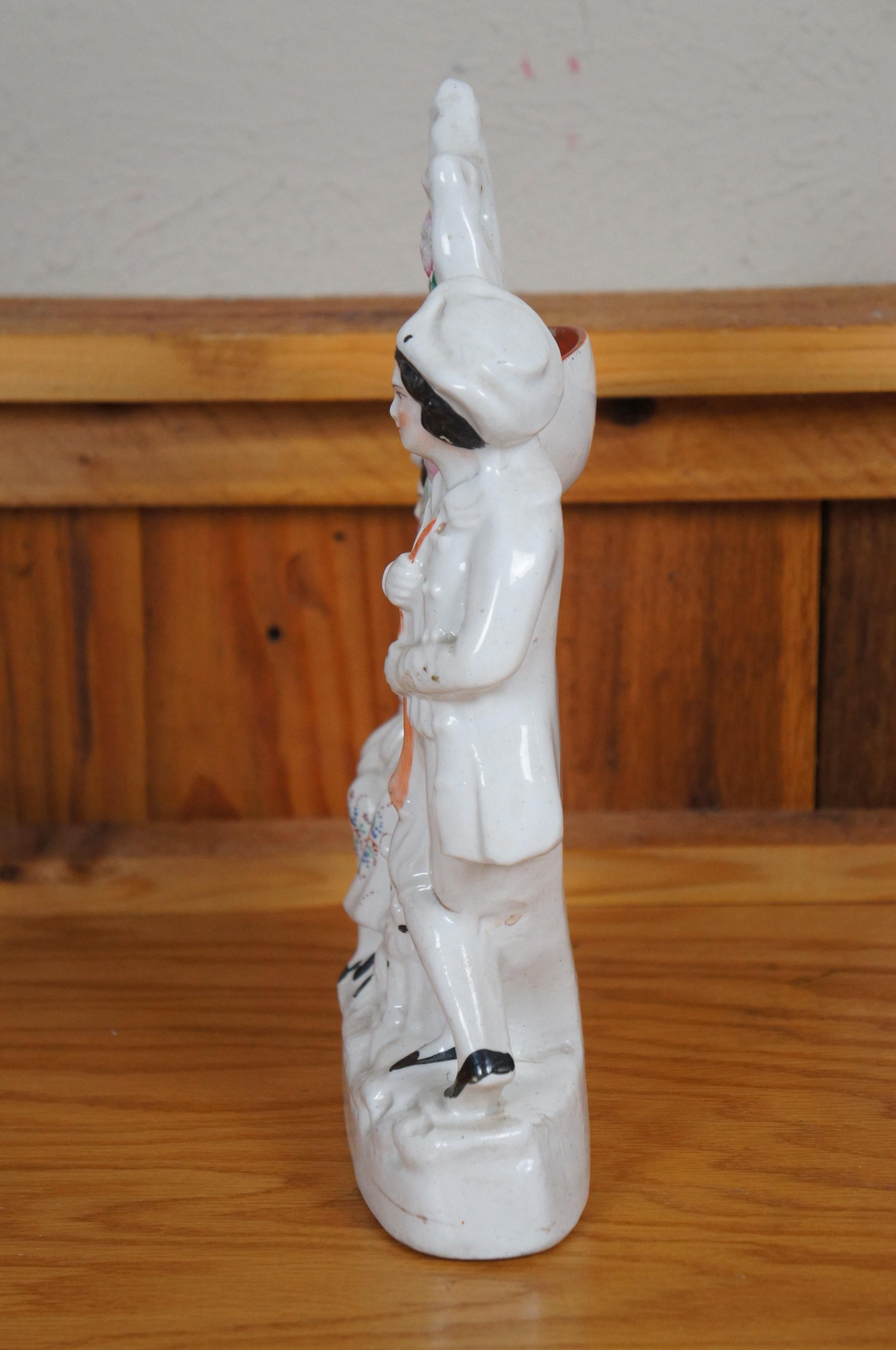Antique Staffordshire Porcelain Shepherd Pocket Watch Holder Mantel Figurine 13