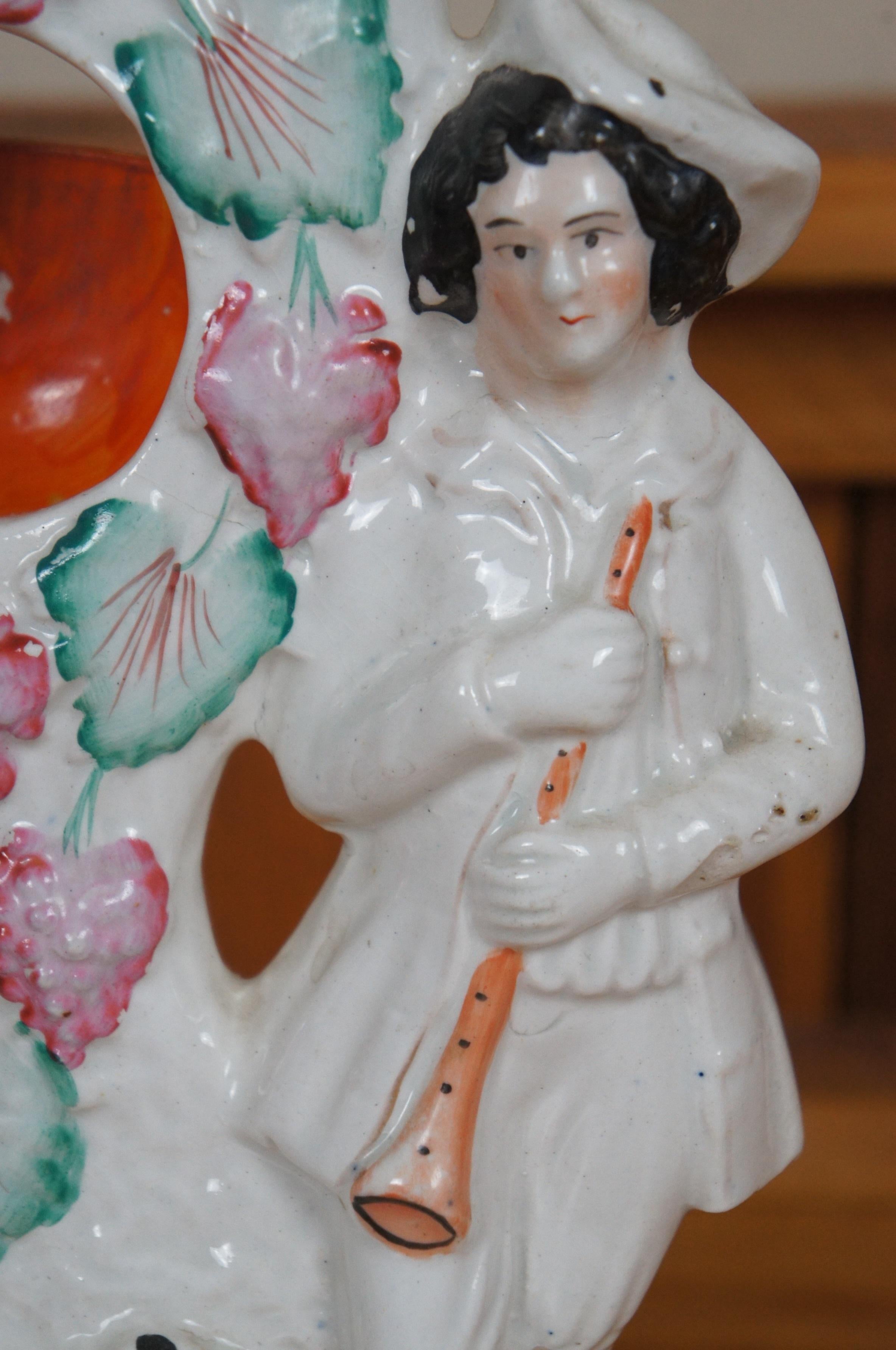 Antique Staffordshire Porcelain Shepherd Pocket Watch Holder Mantel Figurine 13