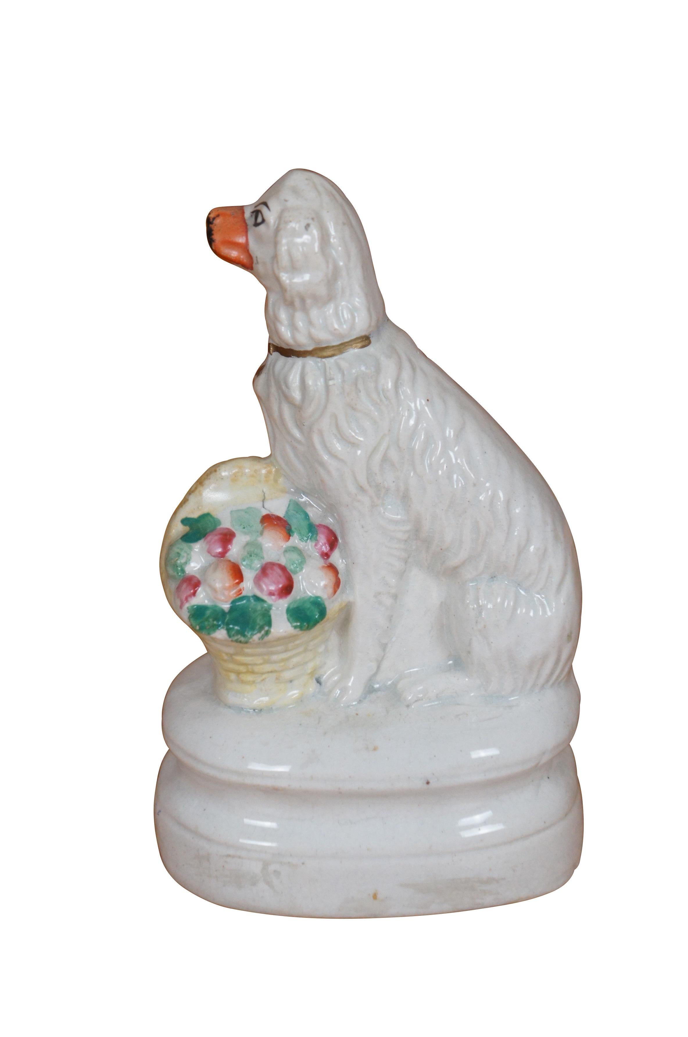 Antique Staffordshire Porcelain Spaniel Dog with Flower Basket Figurine 7