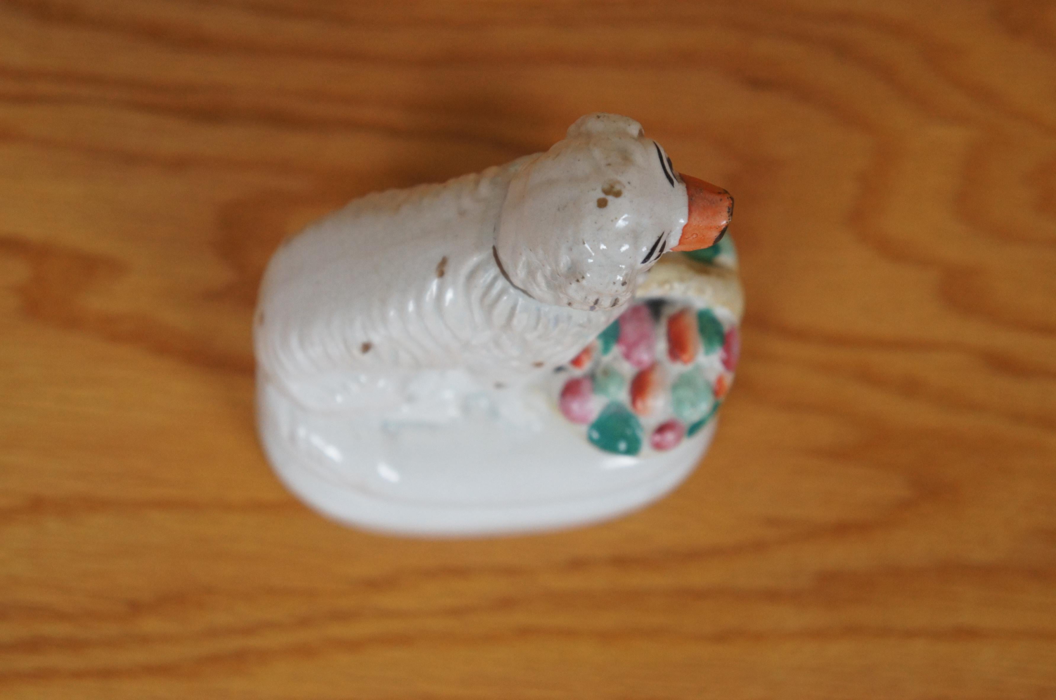 Antique Staffordshire Porcelain Spaniel Dog with Flower Basket Figurine 7