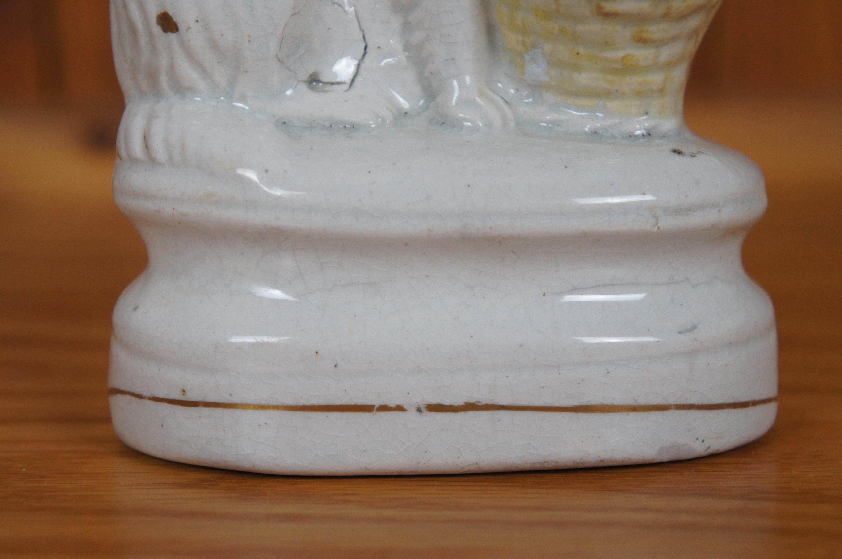 Antique Staffordshire Porcelain Spaniel Dog with Flower Basket Figurine 7