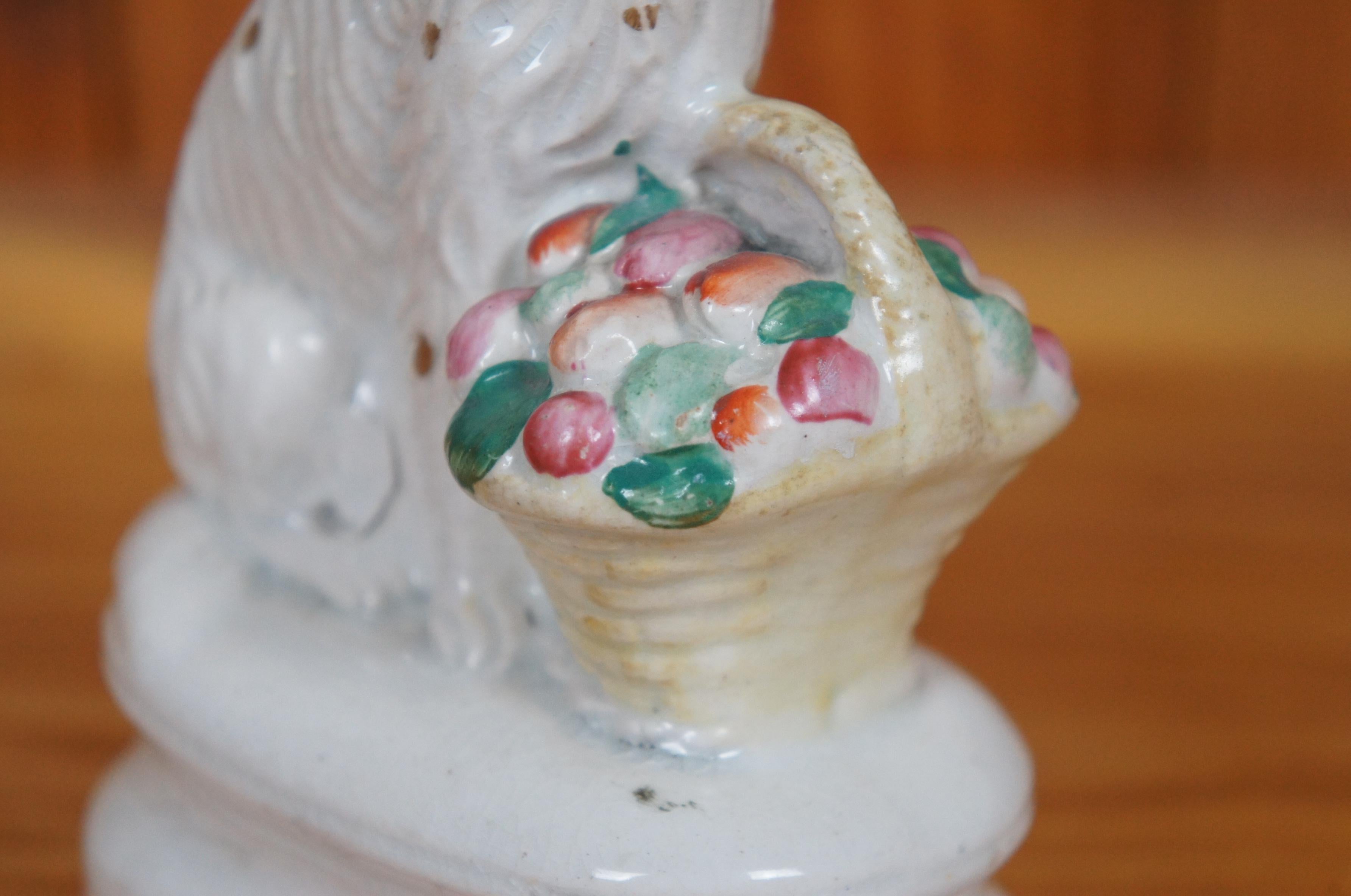Antique Staffordshire Porcelain Spaniel Dog with Flower Basket Figurine 7