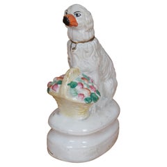 Antique Staffordshire Porcelain Spaniel Dog with Flower Basket Figurine 7"