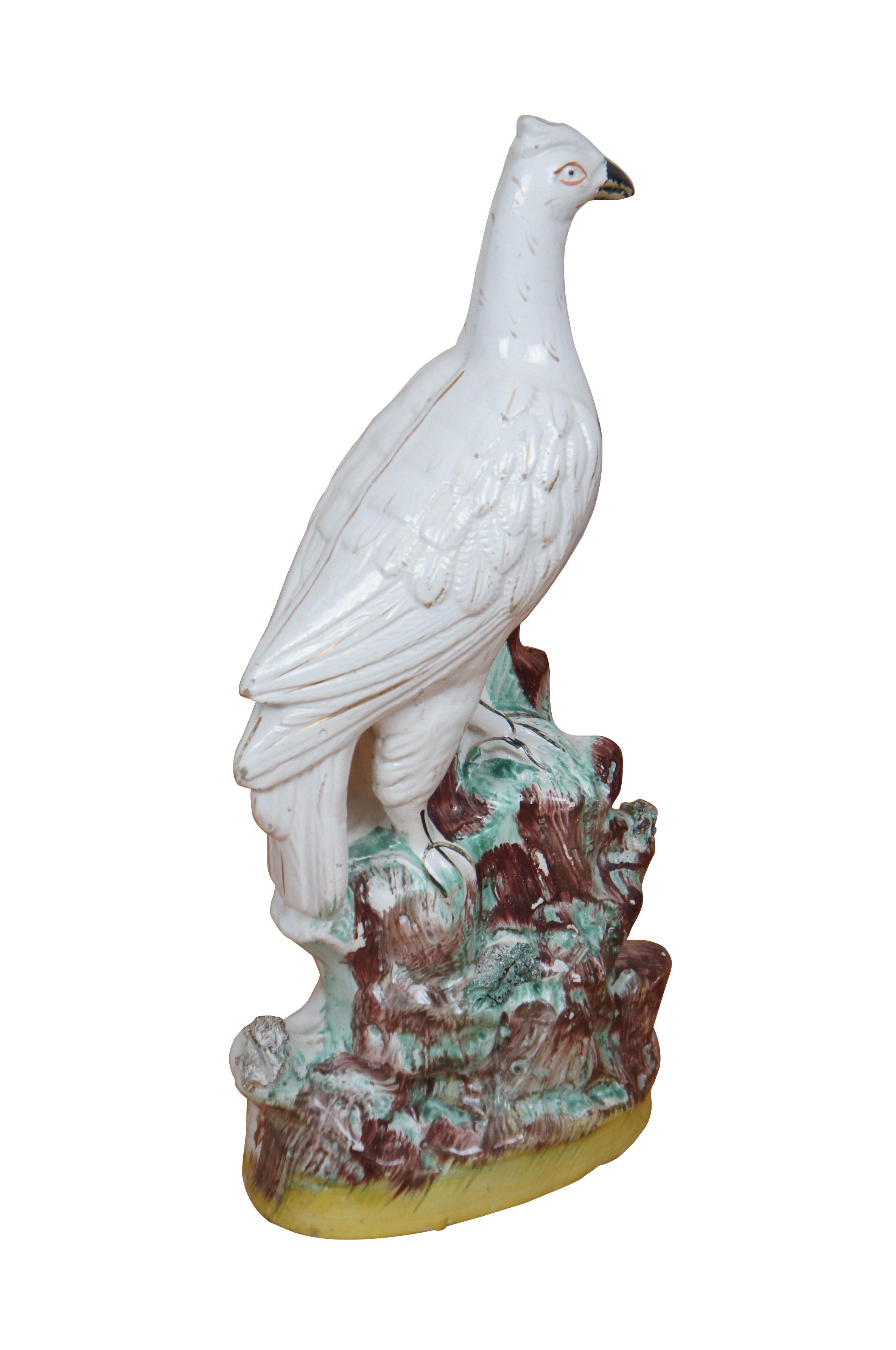 Figurilla Antigua de Porcelana Staffordshire Blanca Roc Pájaro Faisán 13