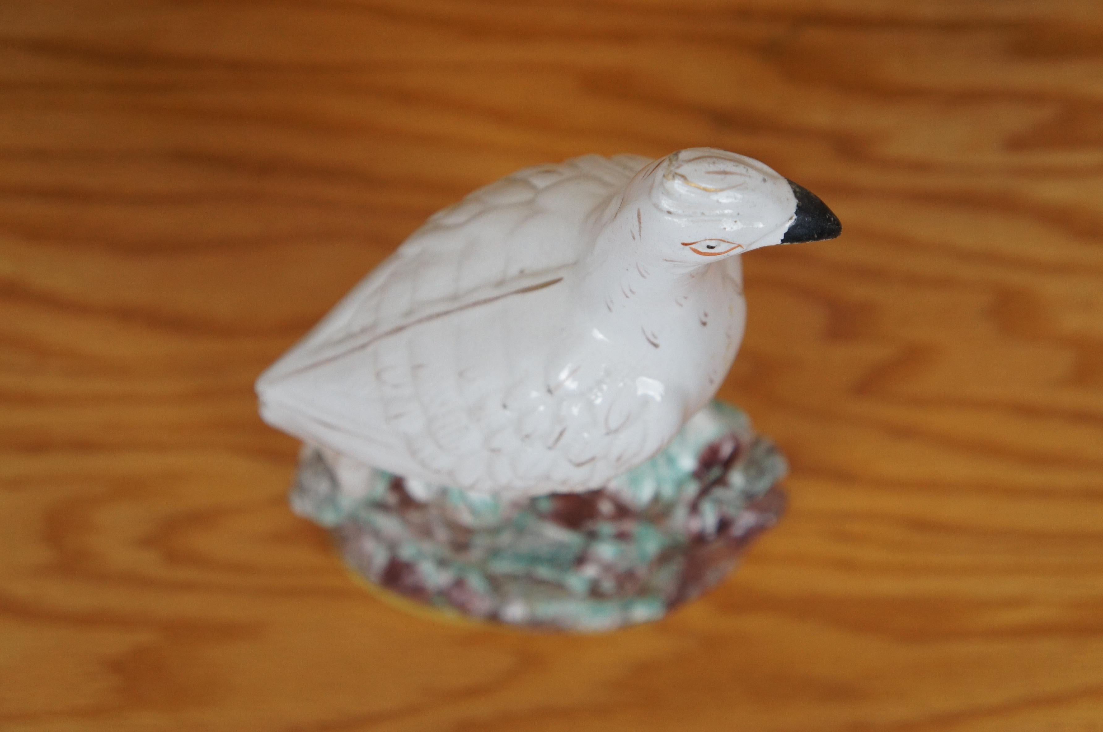 Figurilla Antigua de Porcelana Staffordshire Blanca Roc Pájaro Faisán 13
