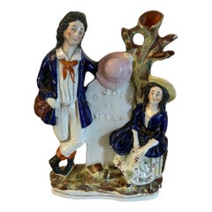Antique Staffordshire Pottery Figure Spill Vase Man and Woman