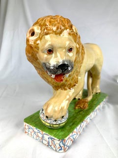 Antique Staffordshire Pottery Lion English Circa 1820 After Medici Lions