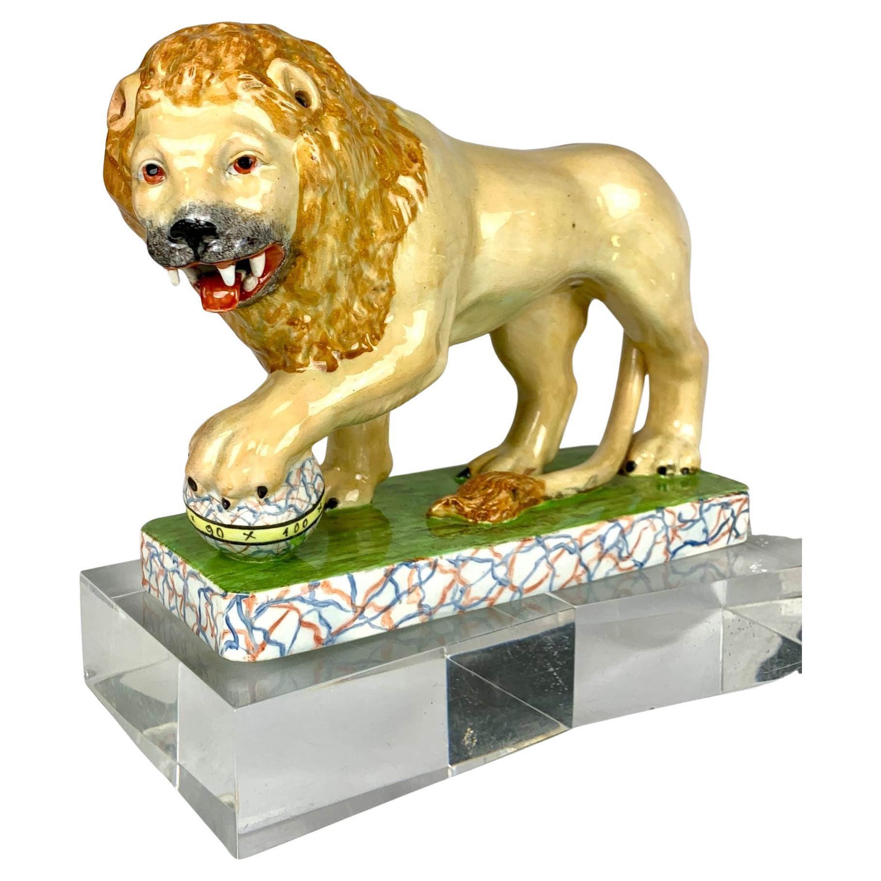 Antique Staffordshire Pottery Lion English Circa 1820 After Medici Lions