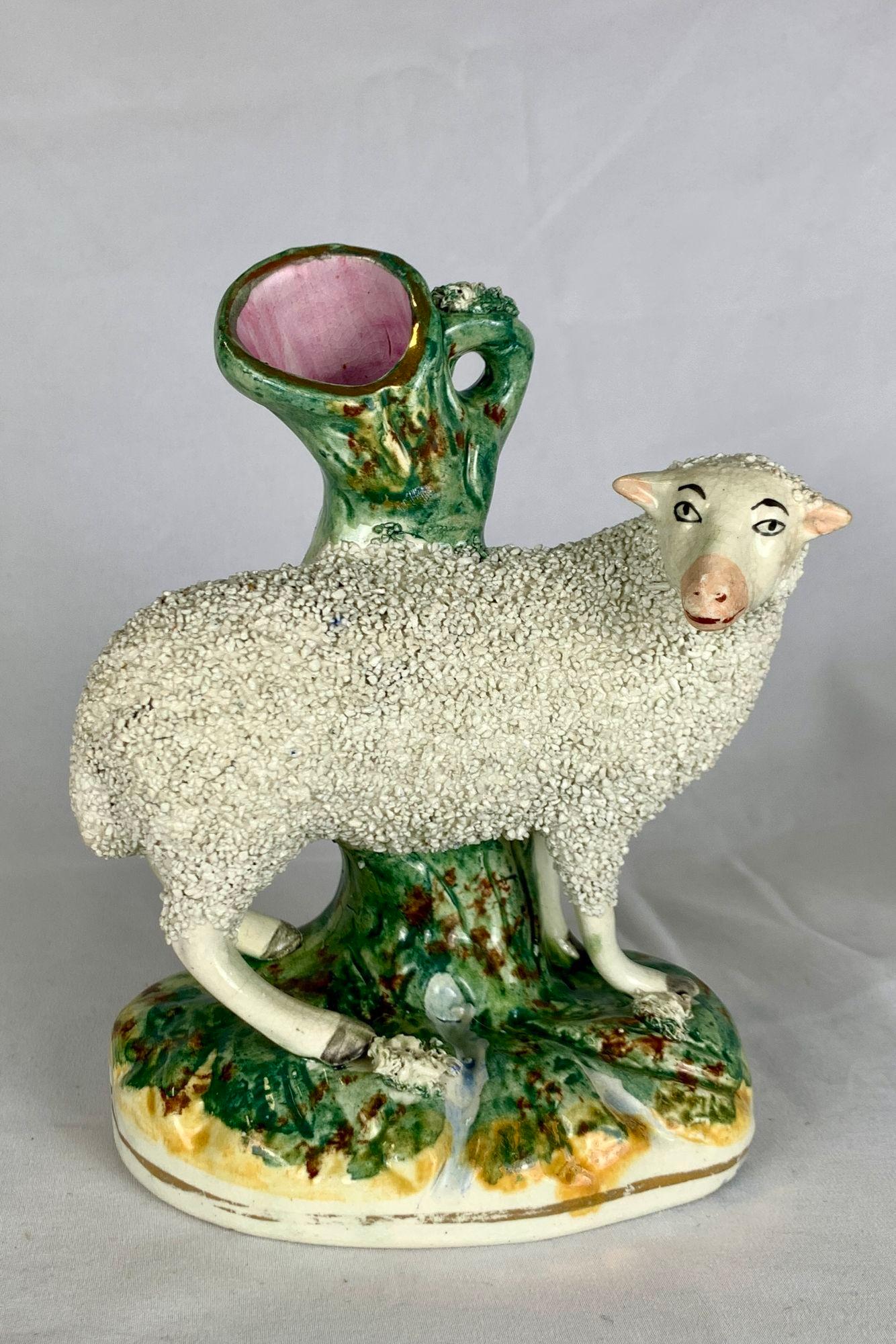 Staffordshire pottery sheep were a popular item during the Victorian era.
What makes this model unique is the small pieces of crushed pottery used to create the sheep's coat, giving it a visual effect that resembles real wool.
Typically, this figure