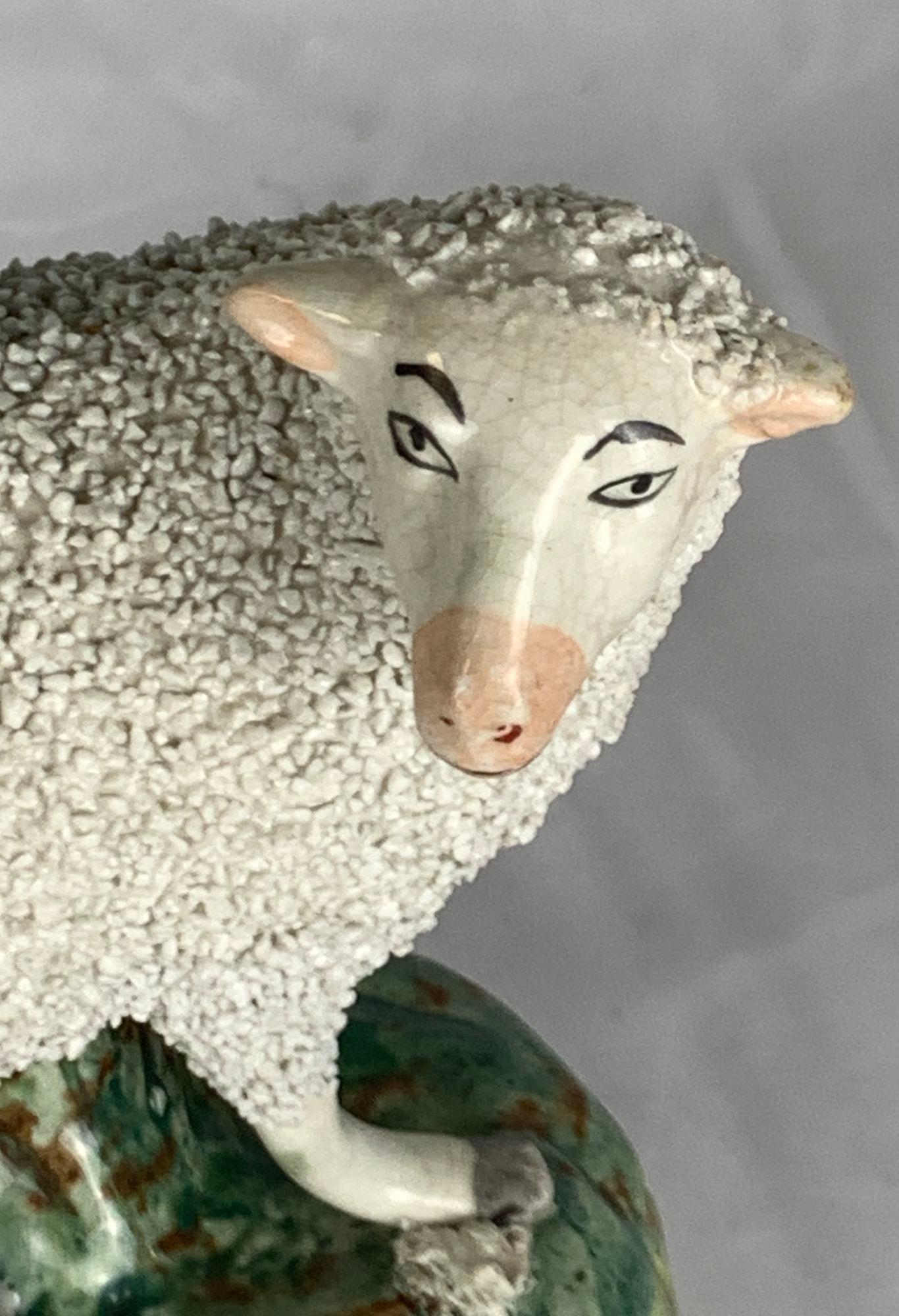 Hand-Painted Antique Staffordshire Pottery Sheep England Circa 1860
