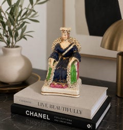 Antique Staffordshire Queen Victoria Figure Flatback Seated Ceramic Ornament