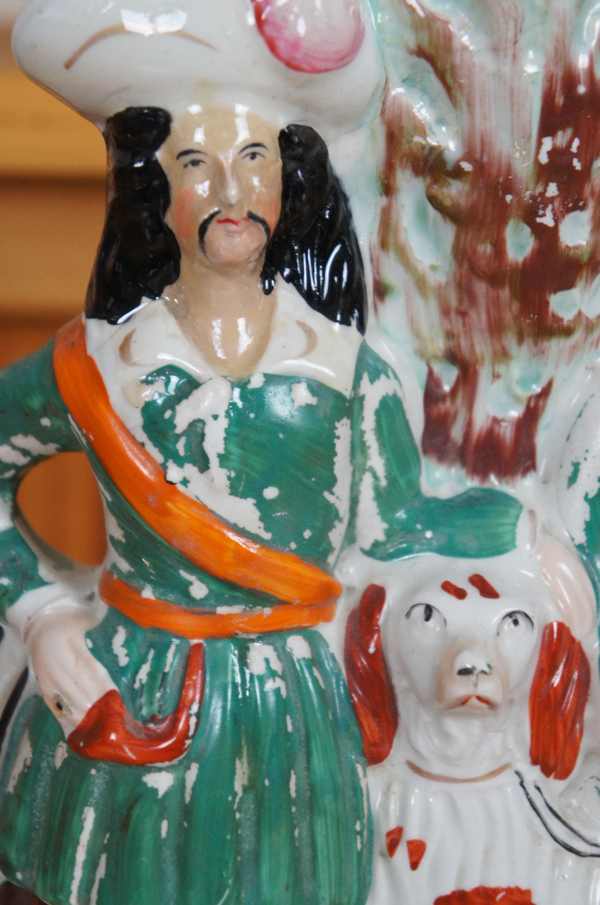 Antique Staffordshire Robin Hood Little John Spaniel Hunt Spill Vase 12