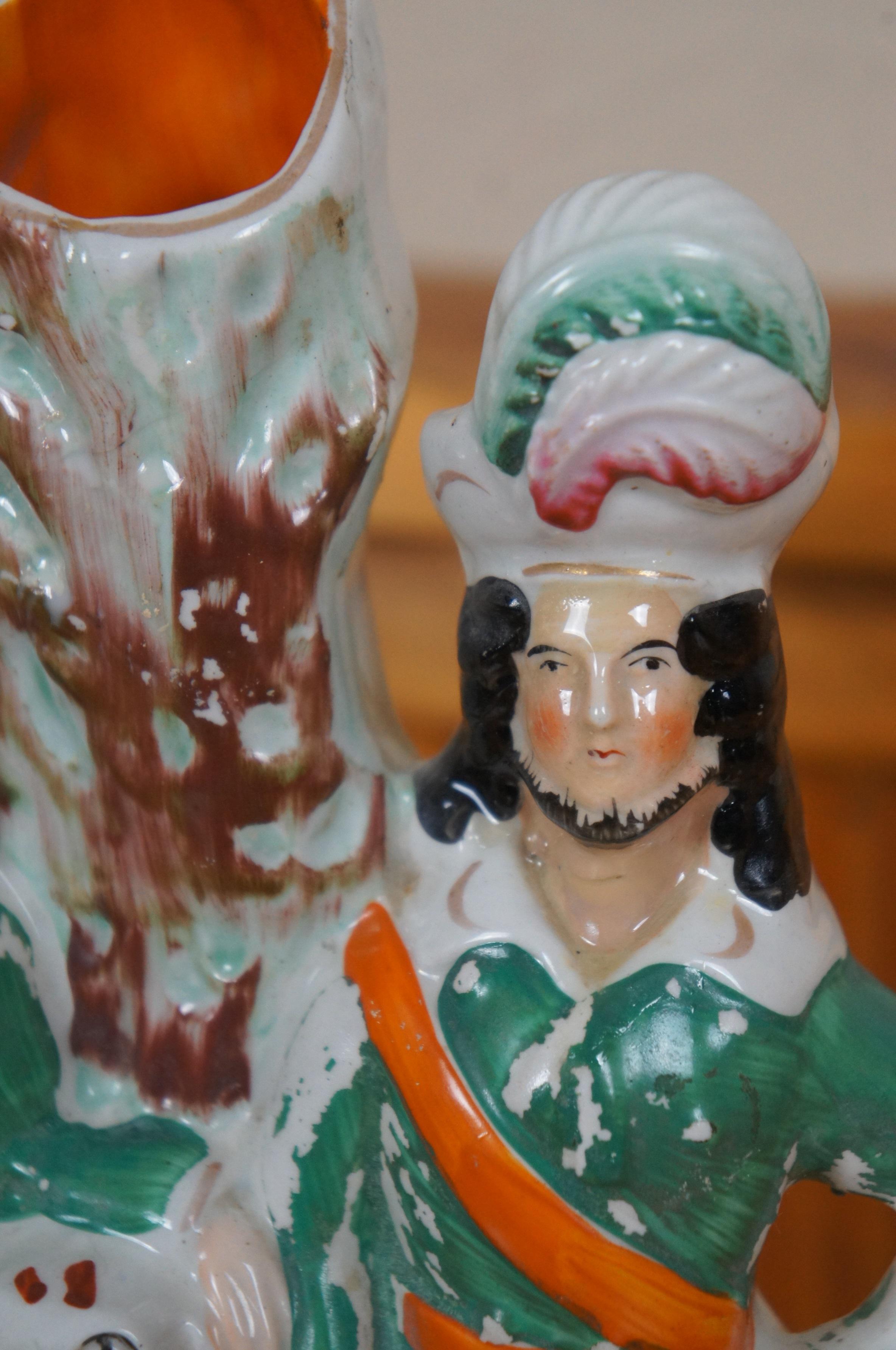 Antique Staffordshire Robin Hood Little John Spaniel Hunt Spill Vase 12
