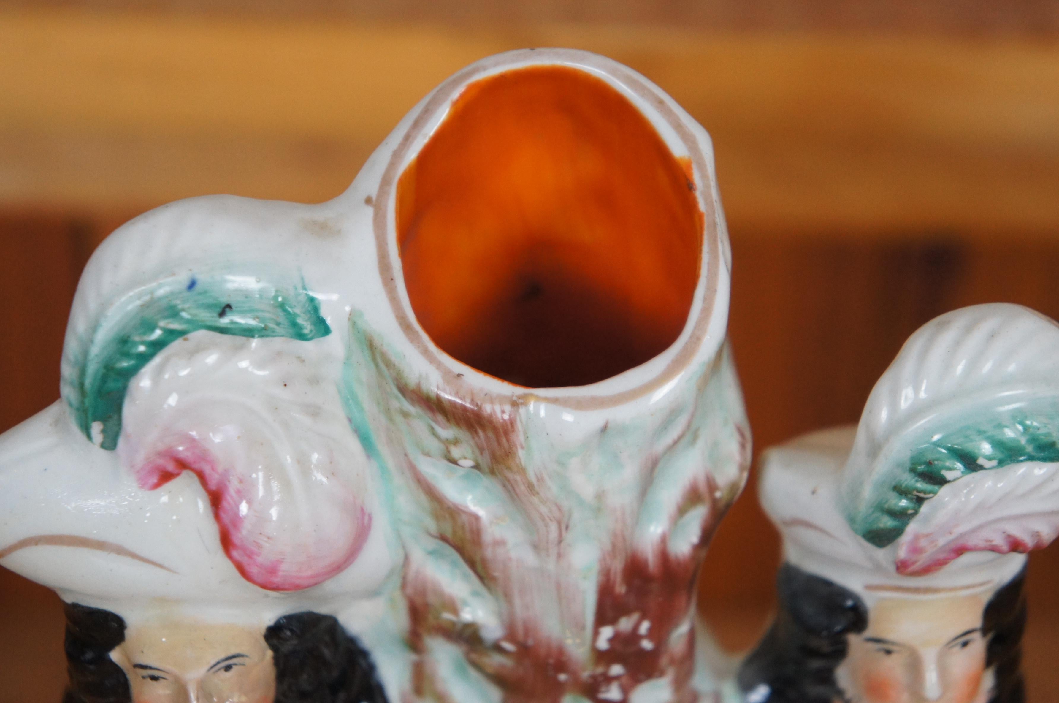 Antique Staffordshire Robin Hood Little John Spaniel Hunt Spill Vase 12