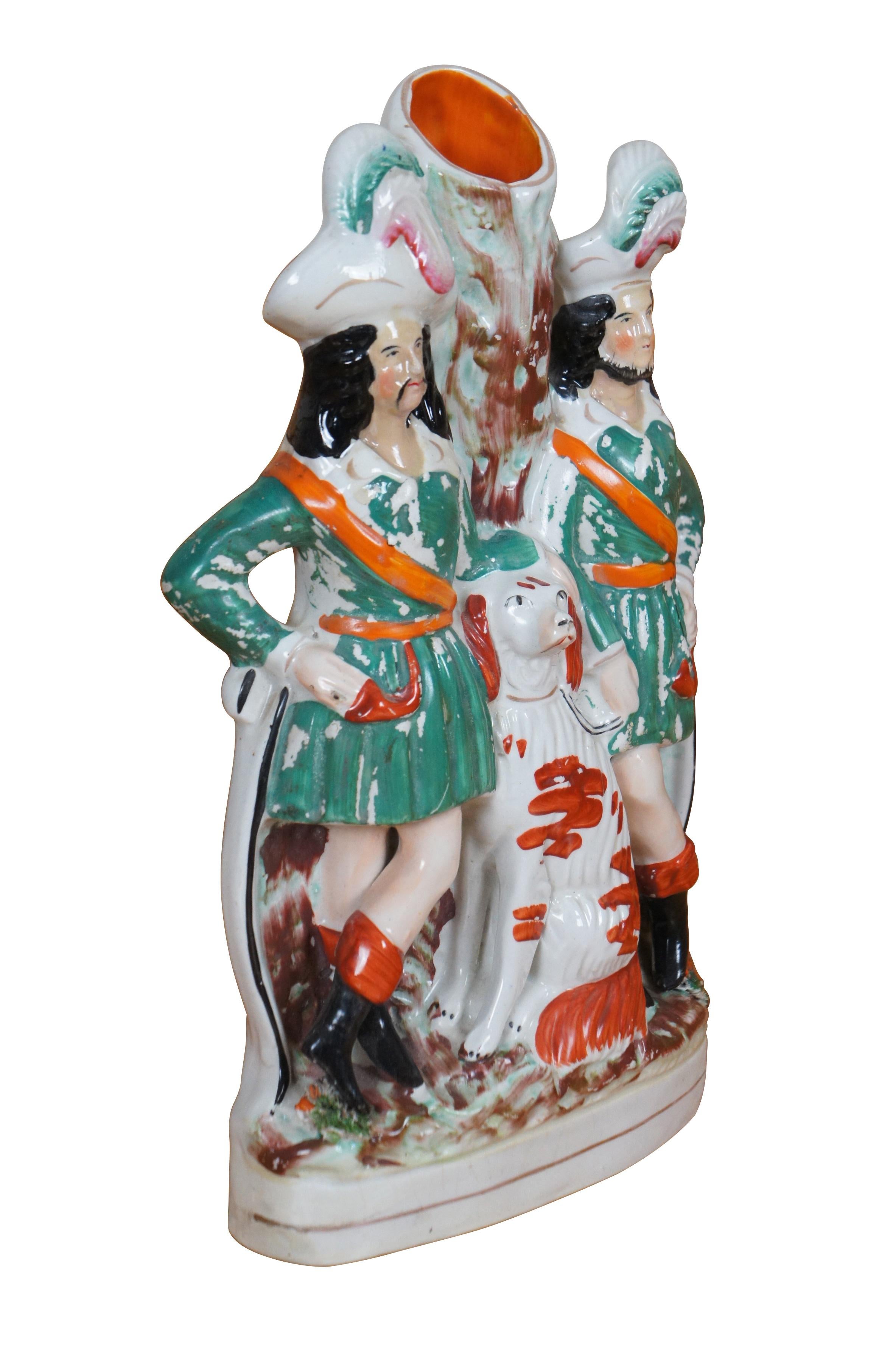Vittoriano Antique Staffordshire Robin Hood Little John Spaniel Hunt Spill Vase 12