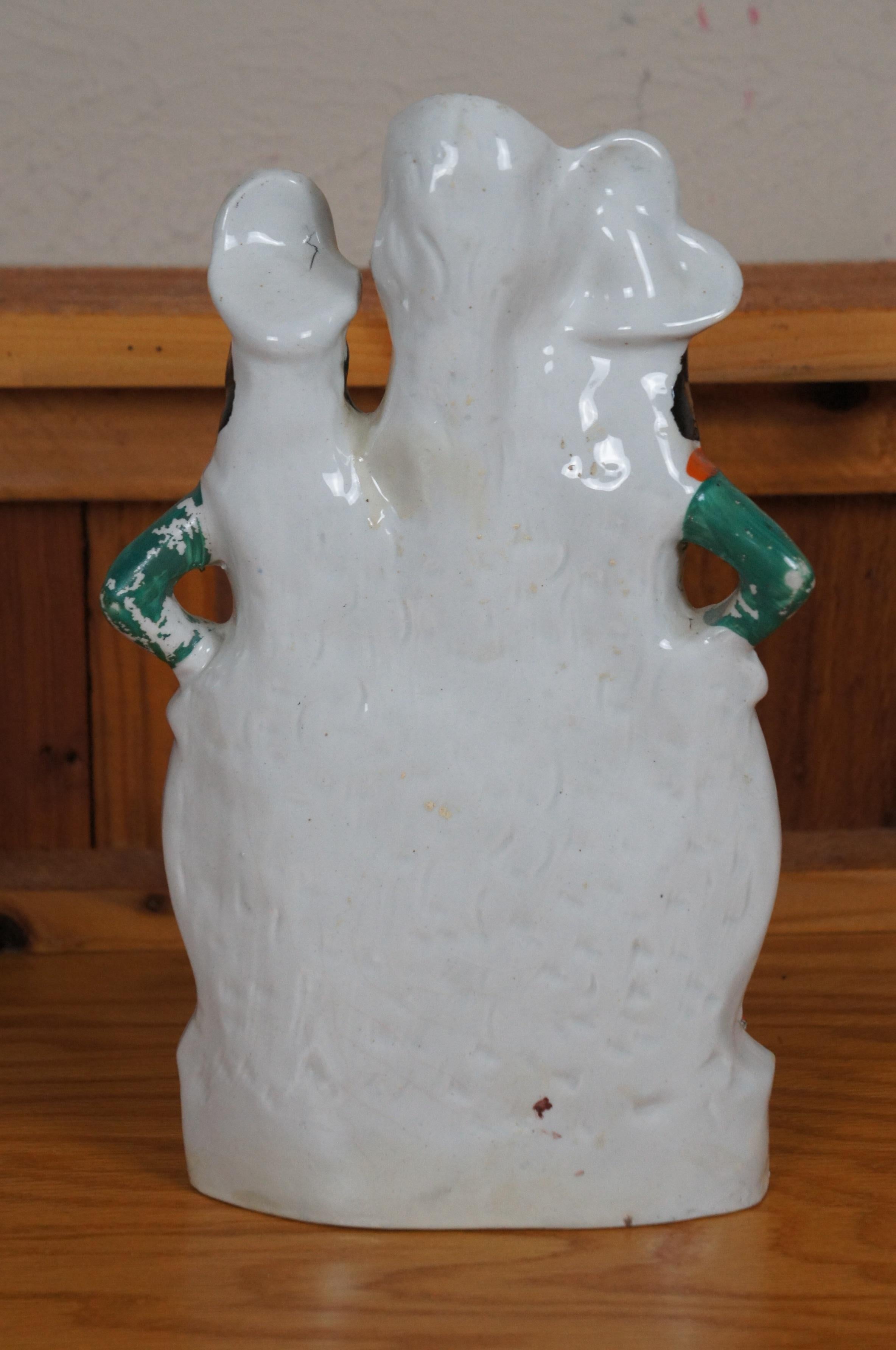 Antique Staffordshire Robin Hood Little John Spaniel Hunt Spill Vase 12