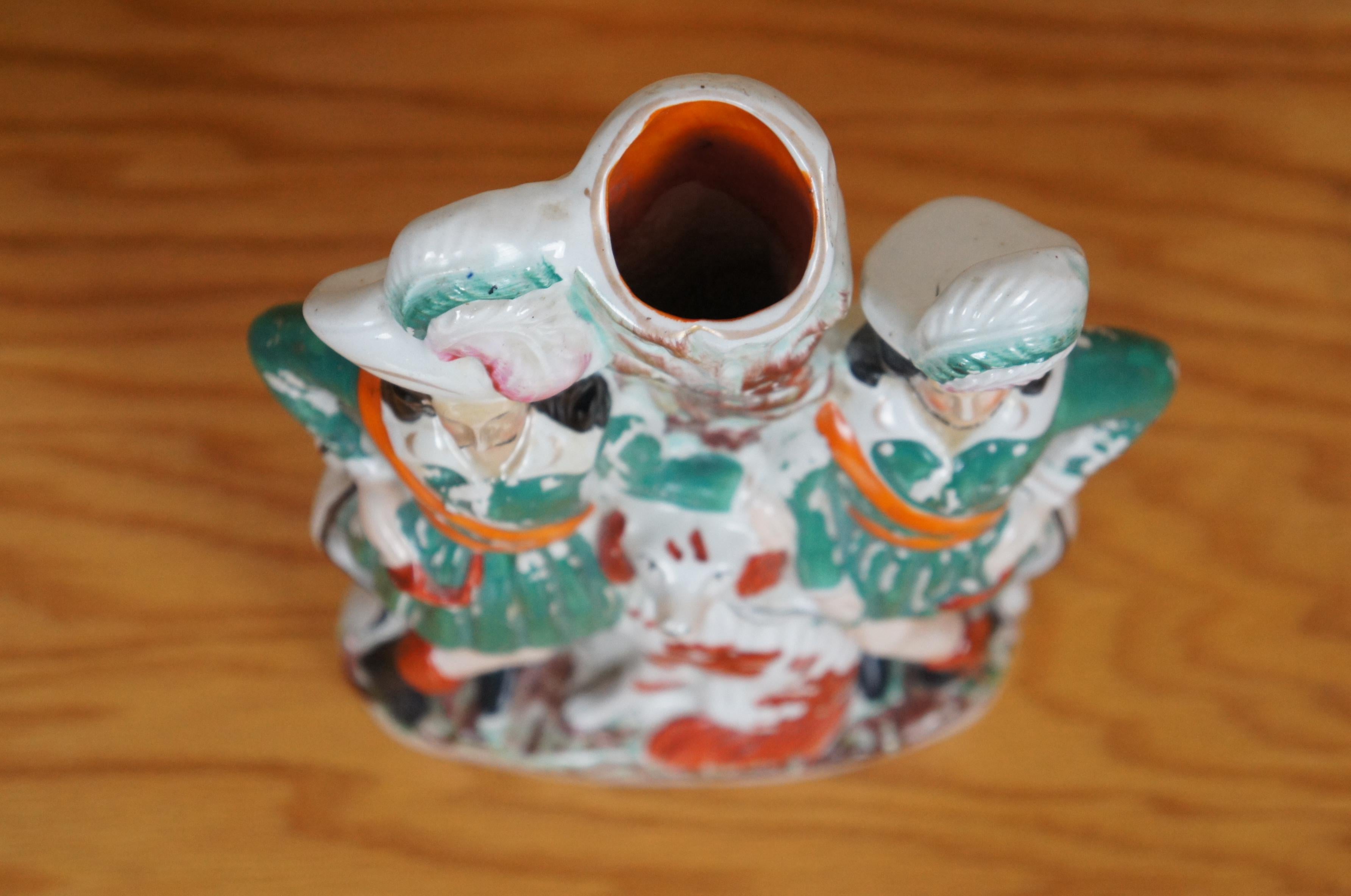 Antique Staffordshire Robin Hood Little John Spaniel Hunt Spill Vase 12