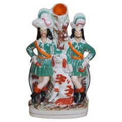 Antique Staffordshire Robin Hood Little John Spaniel Hunt Spill Vase 12"