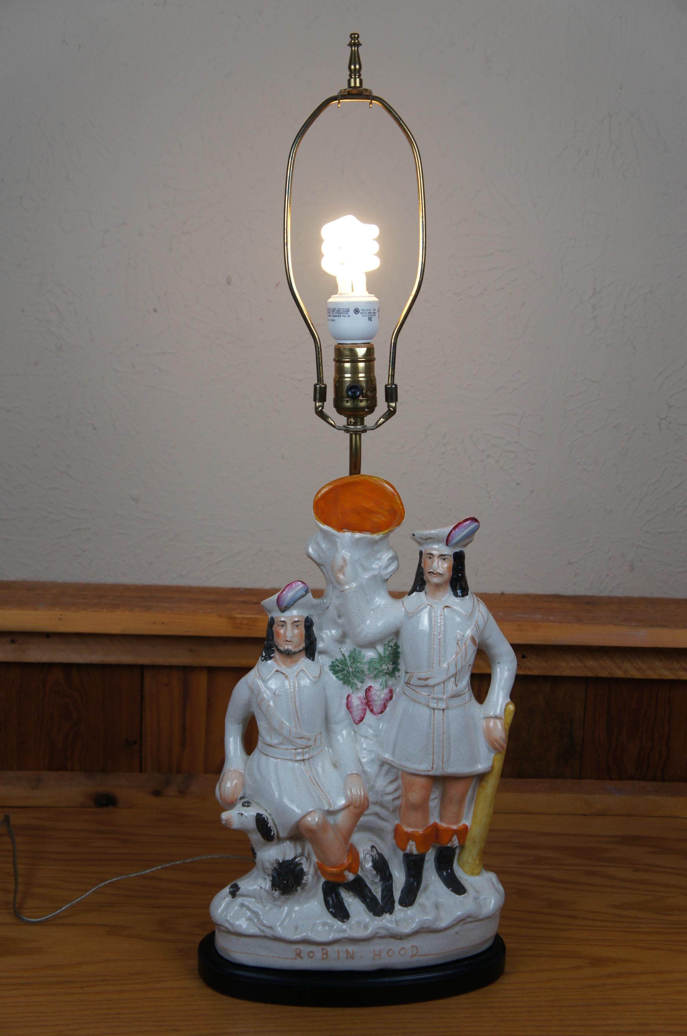 Antique Staffordshire Robin Hood Little John & Spaniel Spill Vase Table Lamp 29