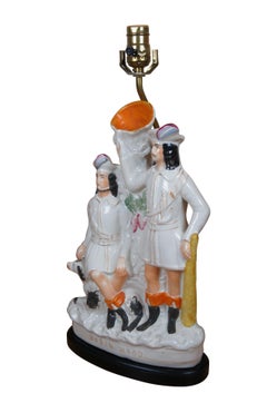 Antique Staffordshire Robin Hood Little John & Spaniel Spill Vase Table Lamp 29"