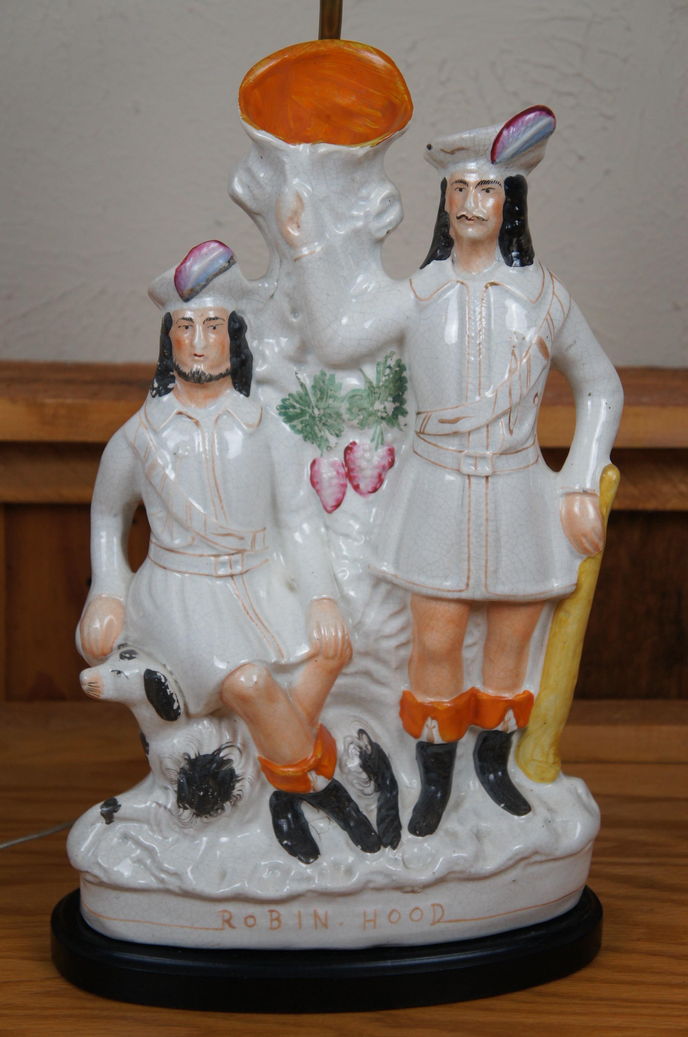 Antique Staffordshire Robin Hood Little John & Spaniel Spill Vase Table Lamp 29